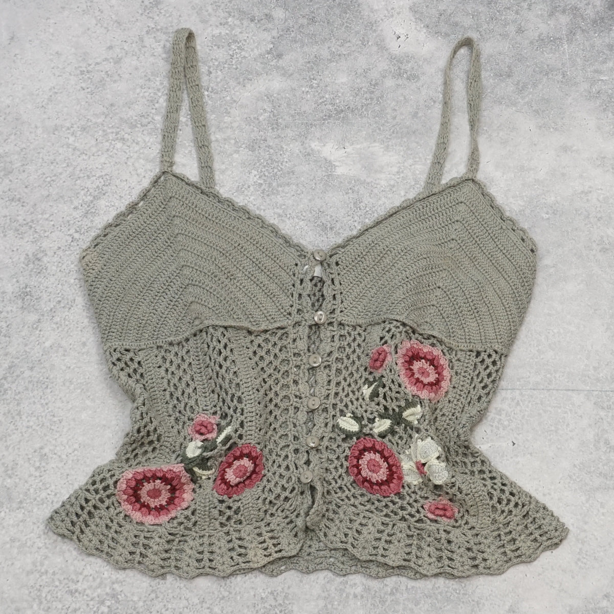 2000s Promod Crochet Floral Cami Top