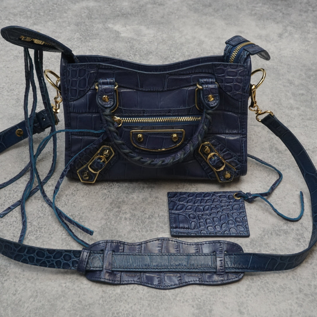 Balenciaga Croc Embossed Mini City Handbag