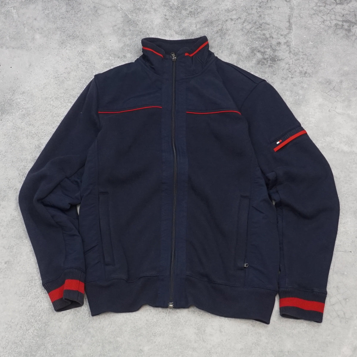 2000s Tommy Hilfiger Navy Red Stripe Track Jacket