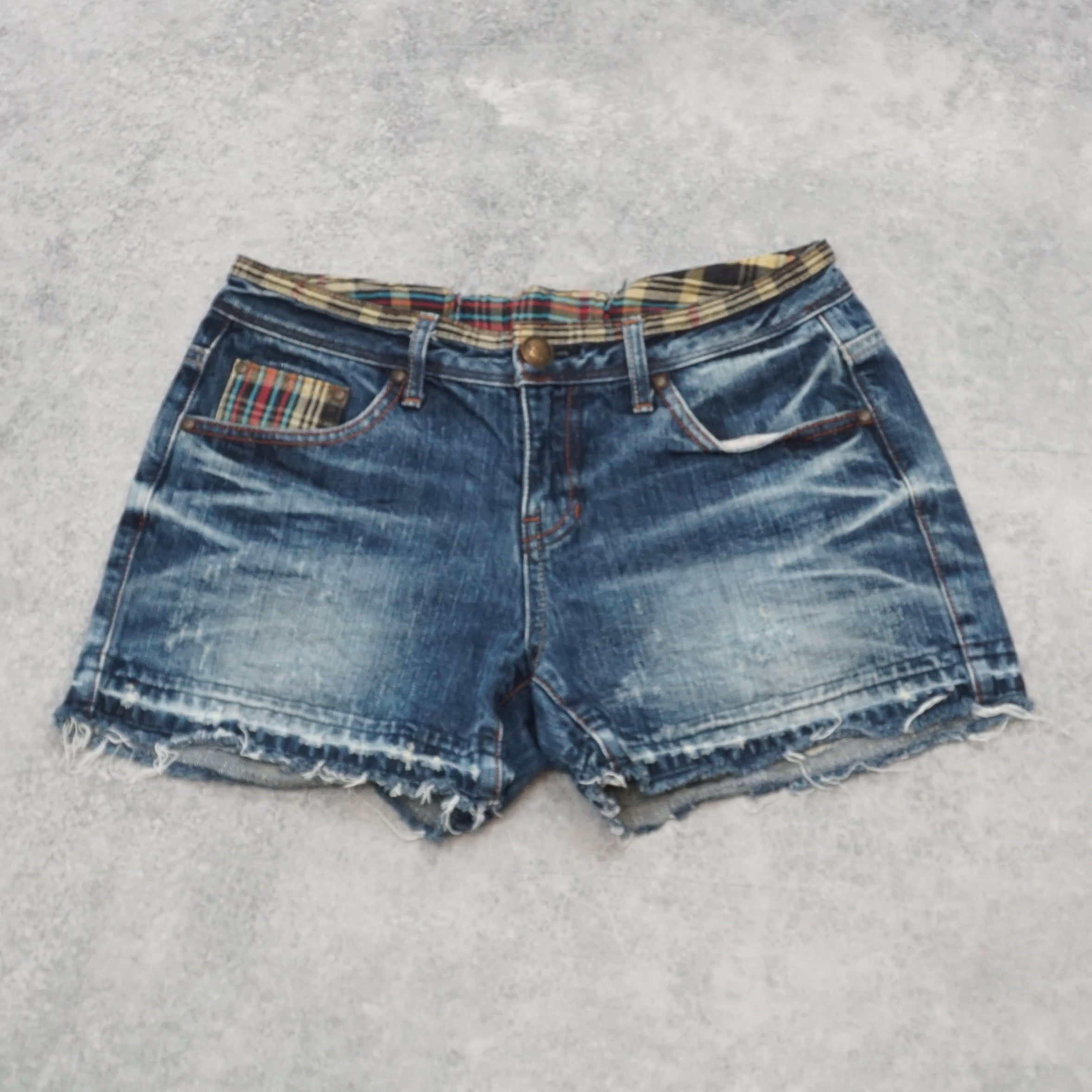 2000s Evisu Plaid Trim Cut-Off Shorts