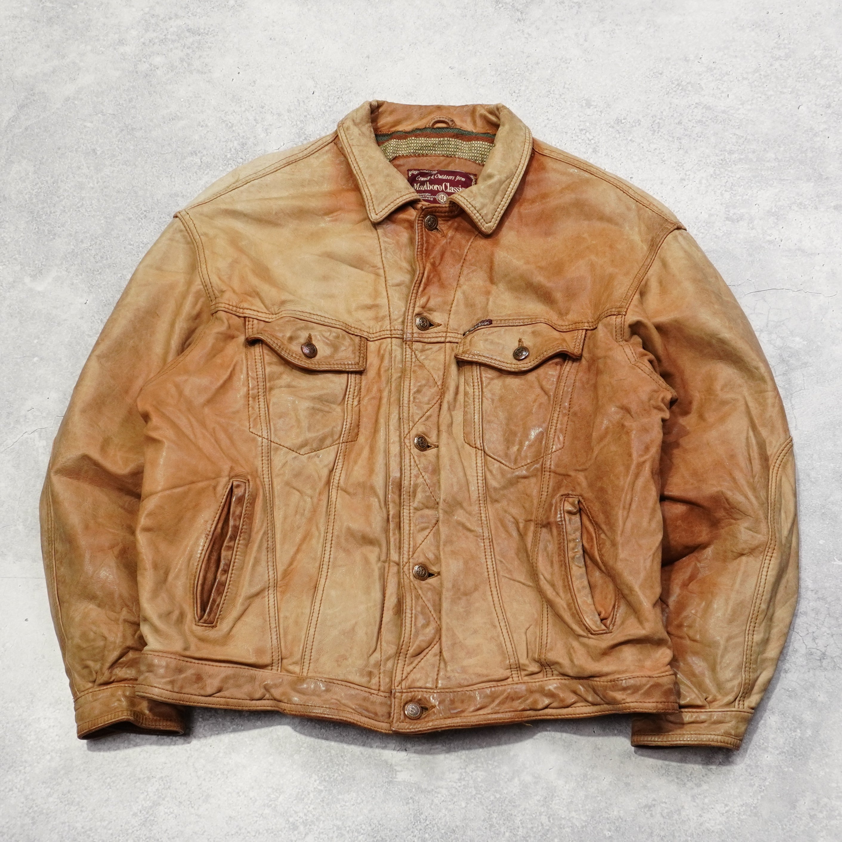 90s Marlboro Classics Trucker Leather Jacket