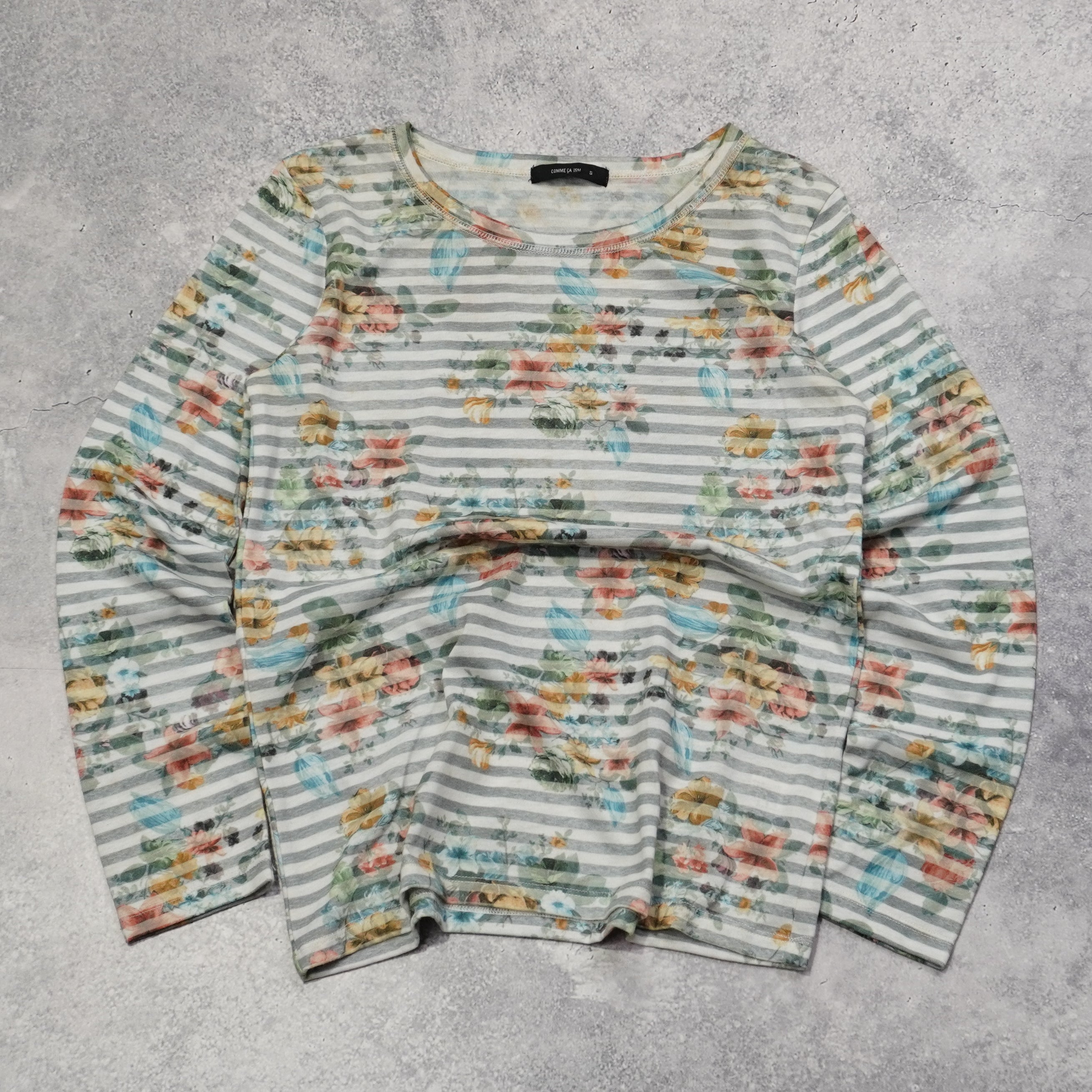2000s Comme Ca Ism Striped Floral T-Shirt