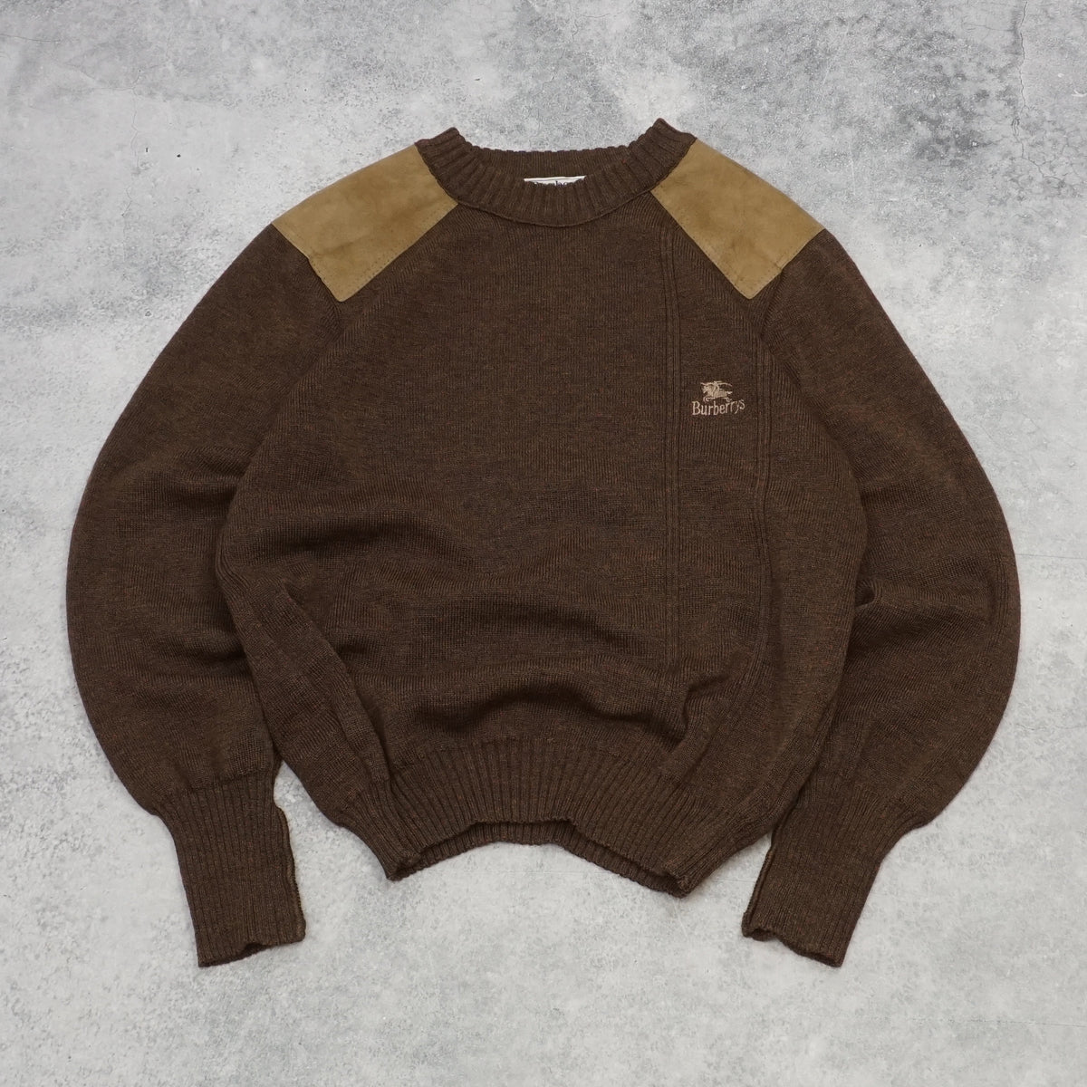 80s Burberry Wool Suede Shoulder Patch Sweater