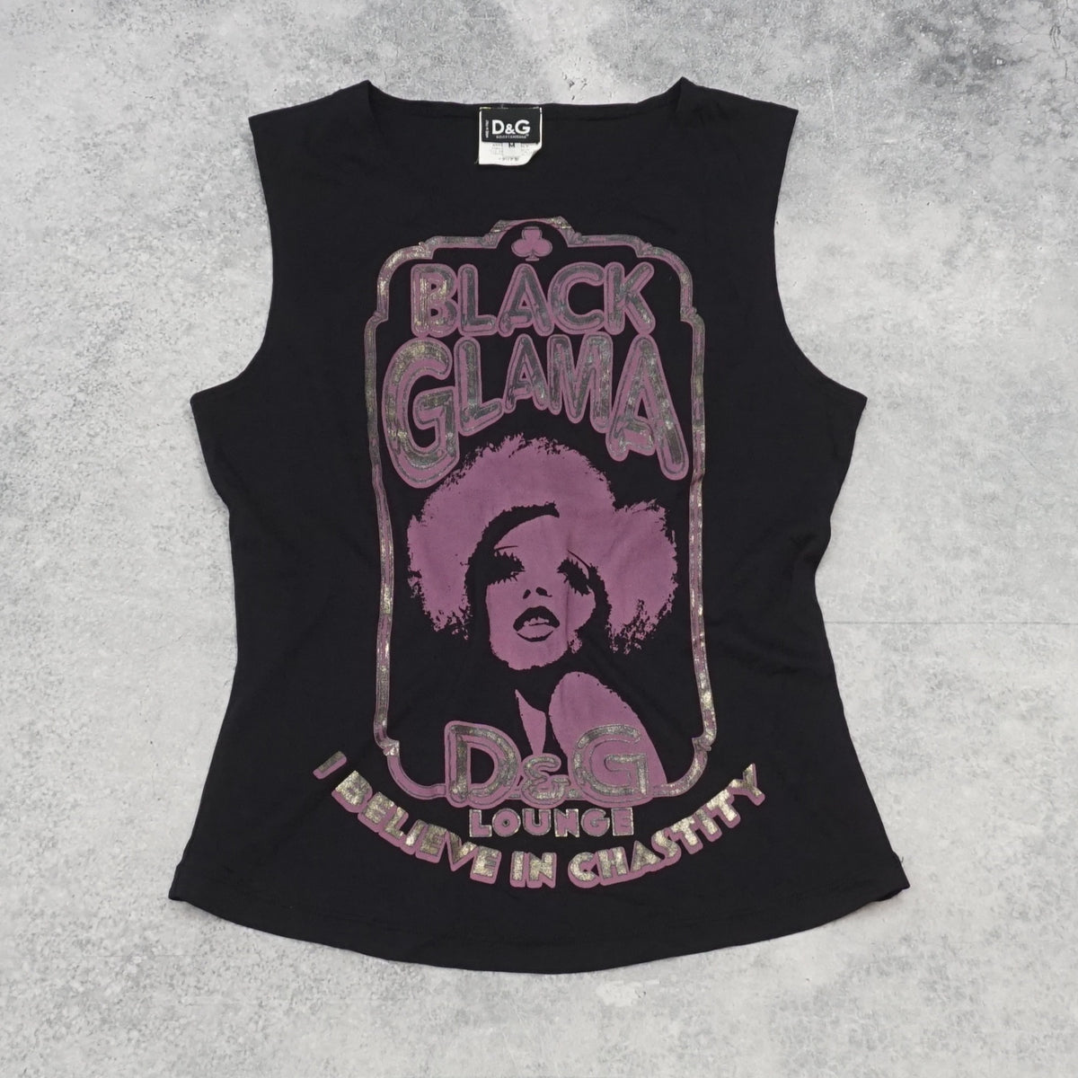 2000s D&G Black Glama Graphic Tank Top Top