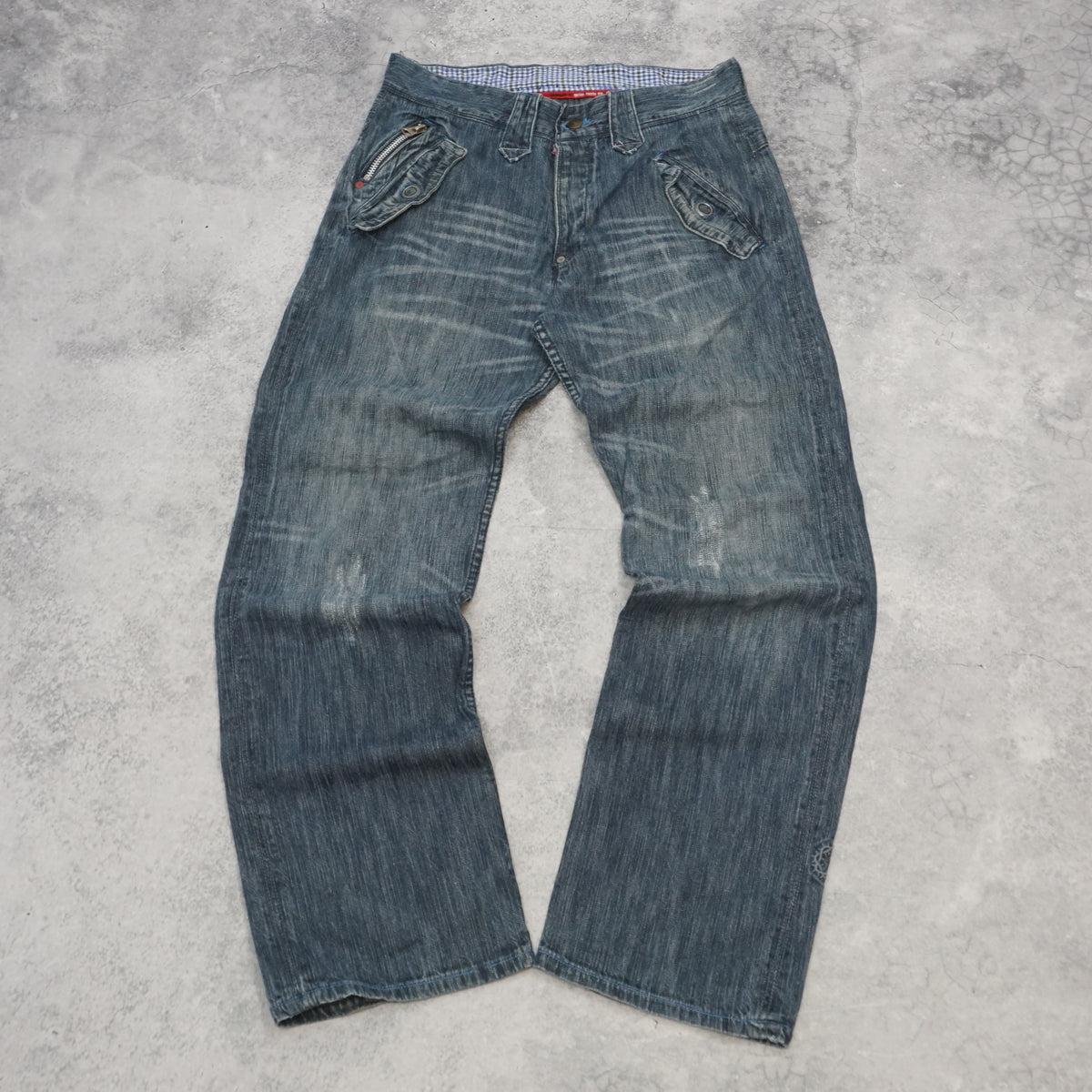 2000s Gsus Distressed Baggy Cargo Pocket Jeans
