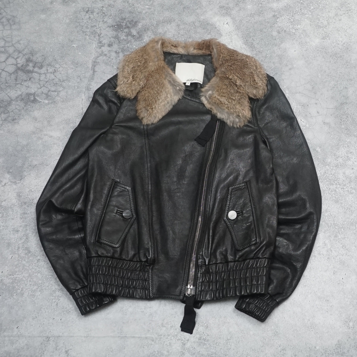 3.1 Phillip Lim Black Fur Collar Leather Jacket