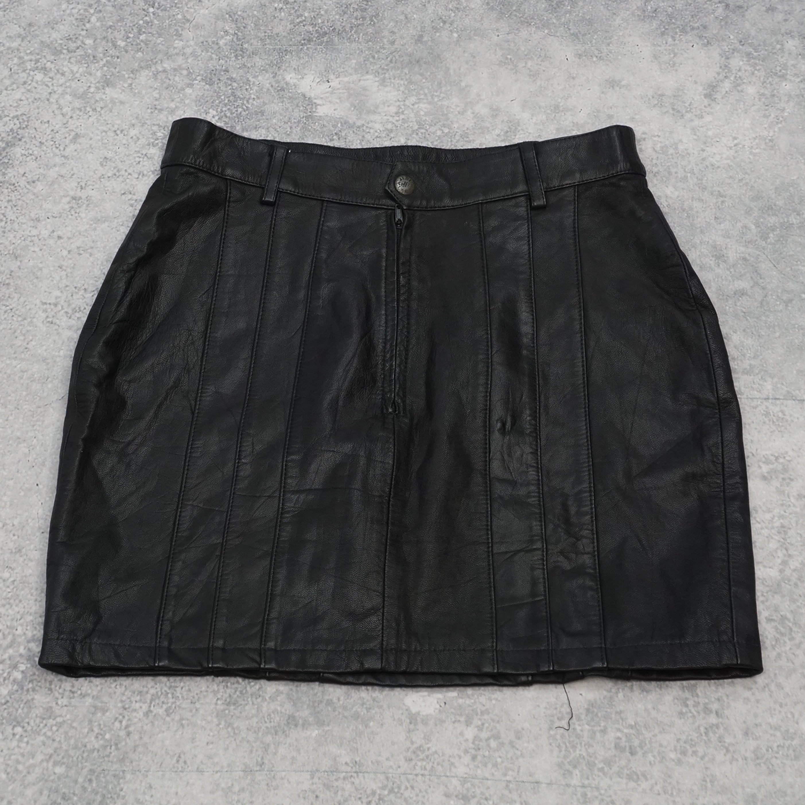 90s Gold Crown Leather Skirt