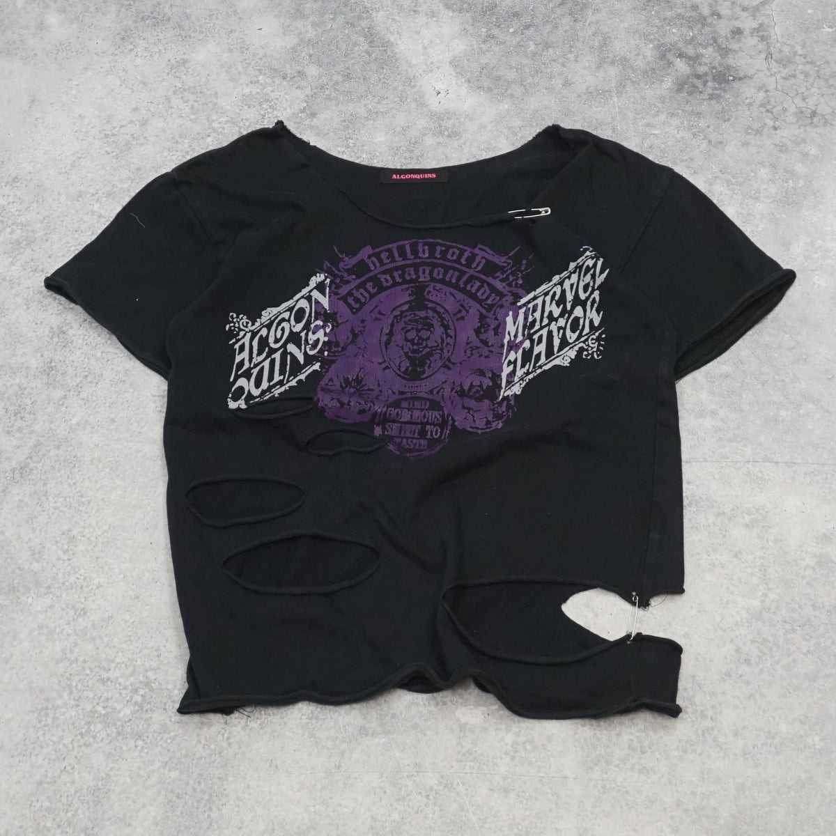 2000s Algonquins Hellbroth Graphic Crop Distressed T-Shirt