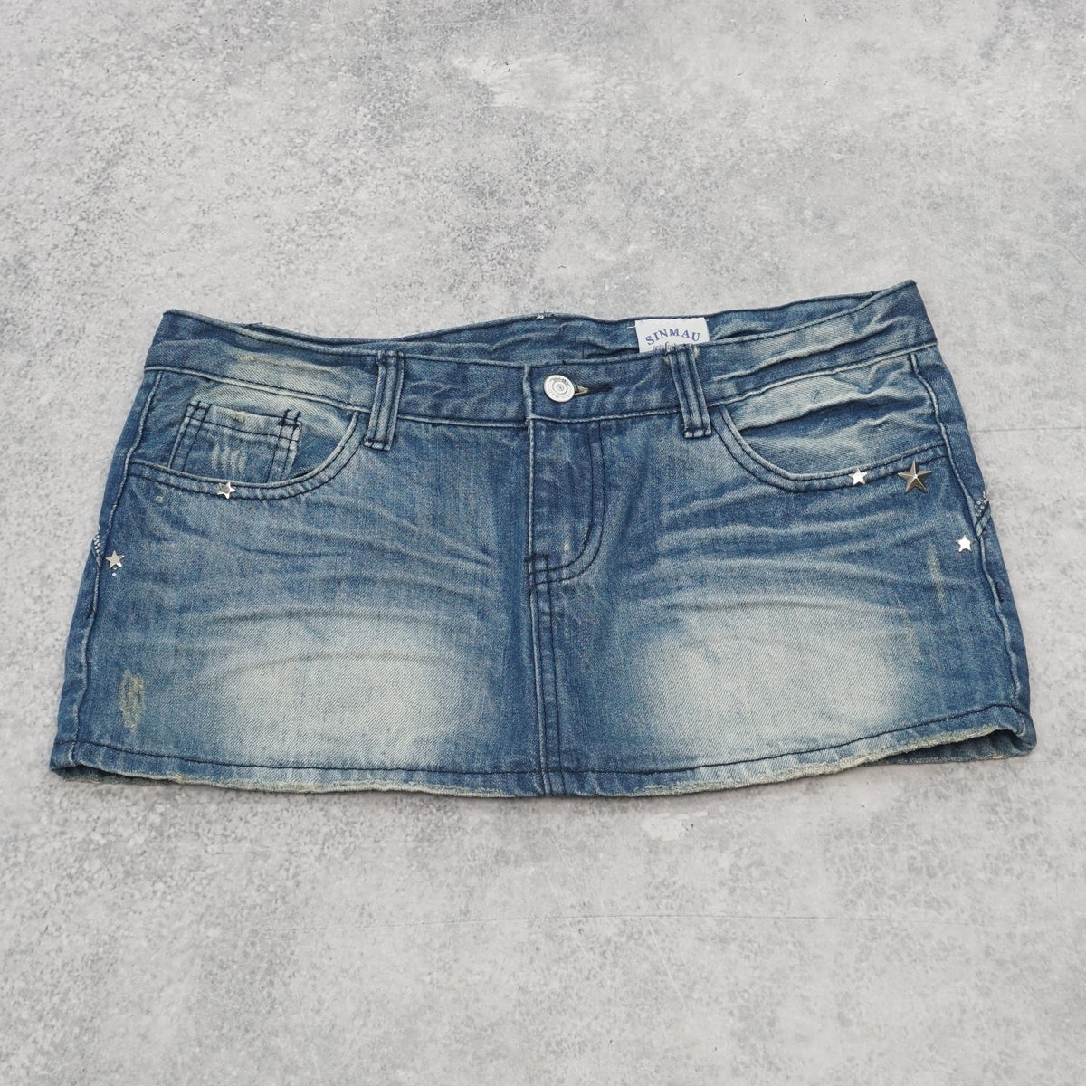 2000s Sinmau Star Embellished Low Rise Mini Skirt Denim