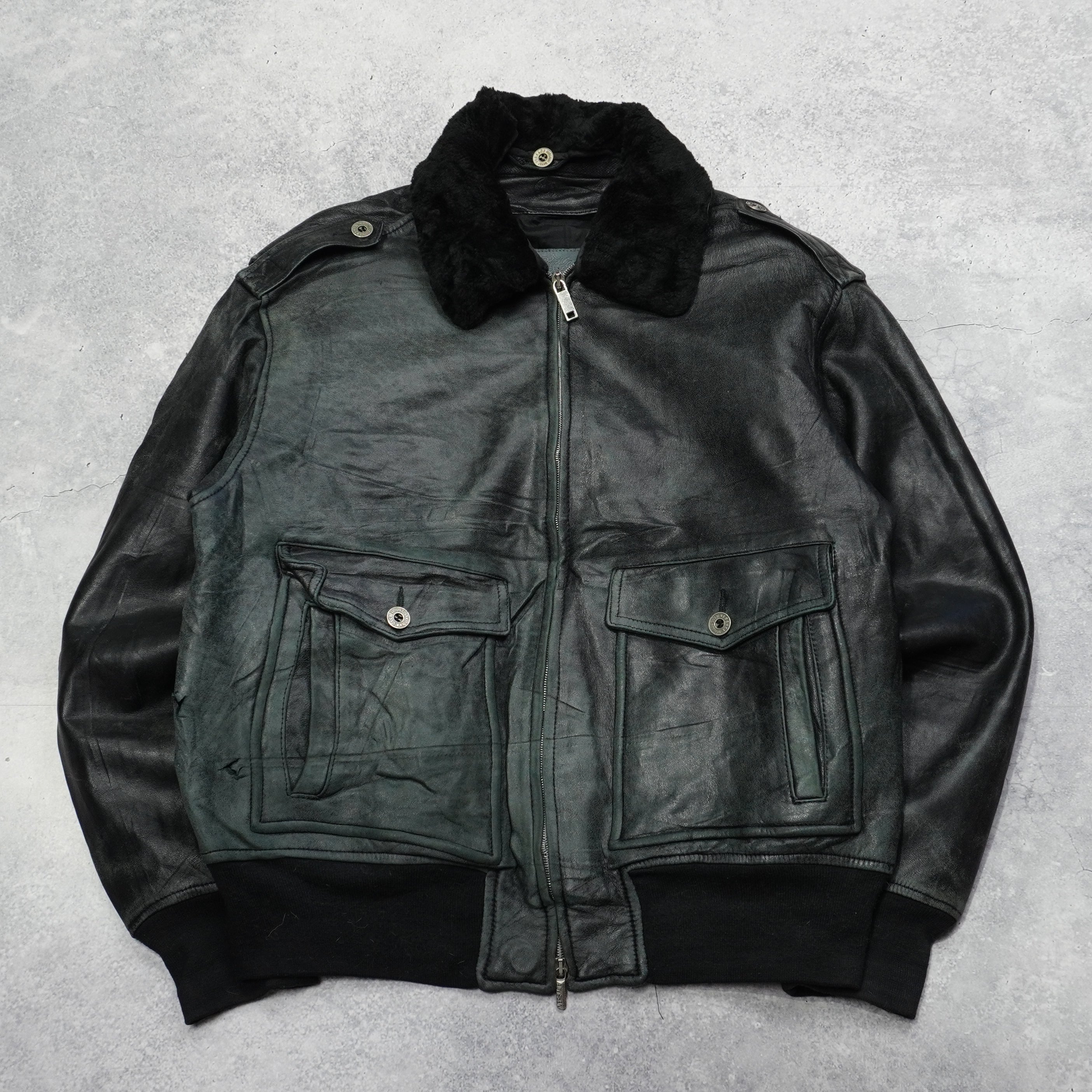 2000s Versace Jeans Couture Aviator Leather Jacket