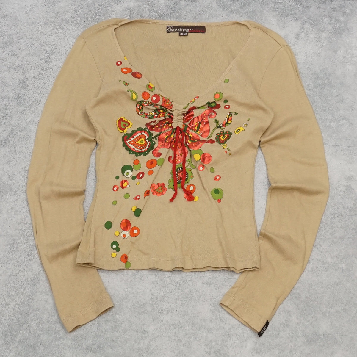 2000s Miss Sixty Luxury Bow Graphic Top Long Sleeve