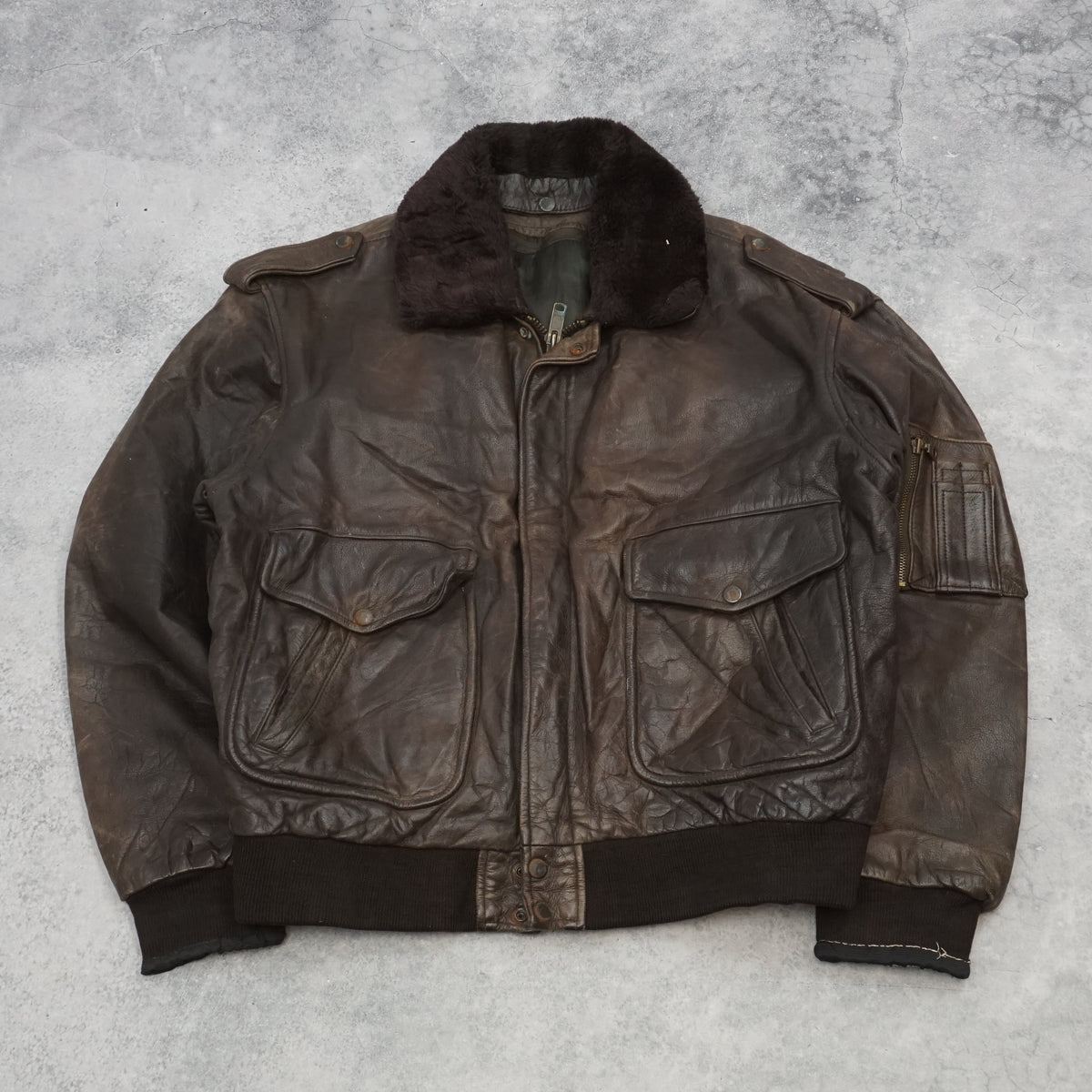 80s Flight Bomber Shearling Collar Leather Jacket
