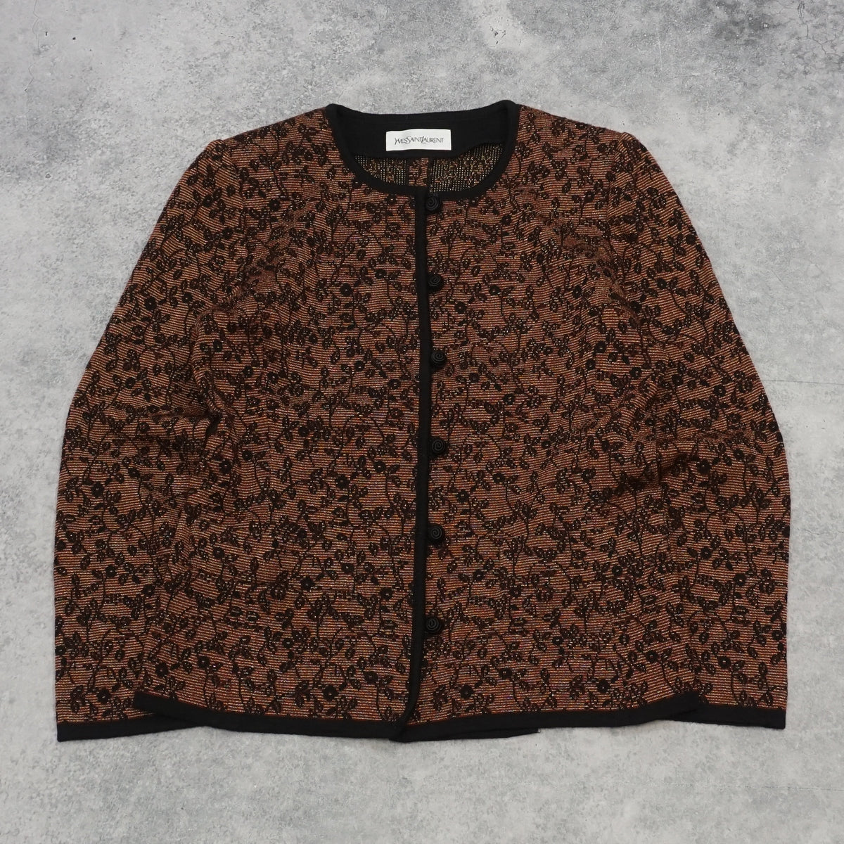 90s Yves Saint Laurent Floral Jacquard Metallic Cardigan