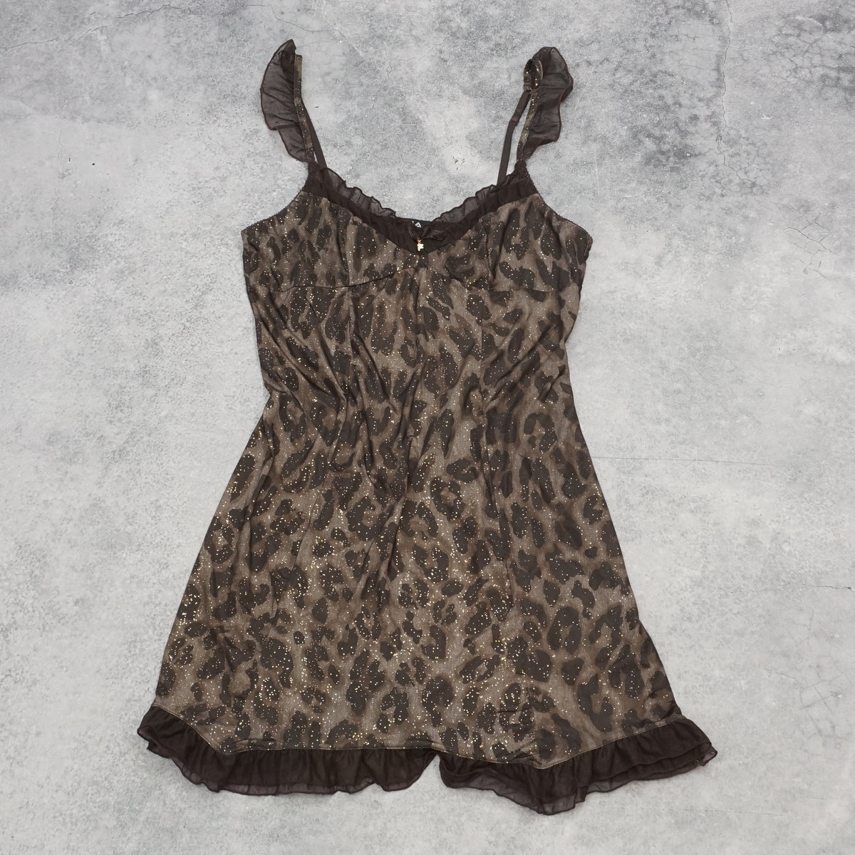 2000s Fila Leopard Print Glitter Mesh Ruffle Dress