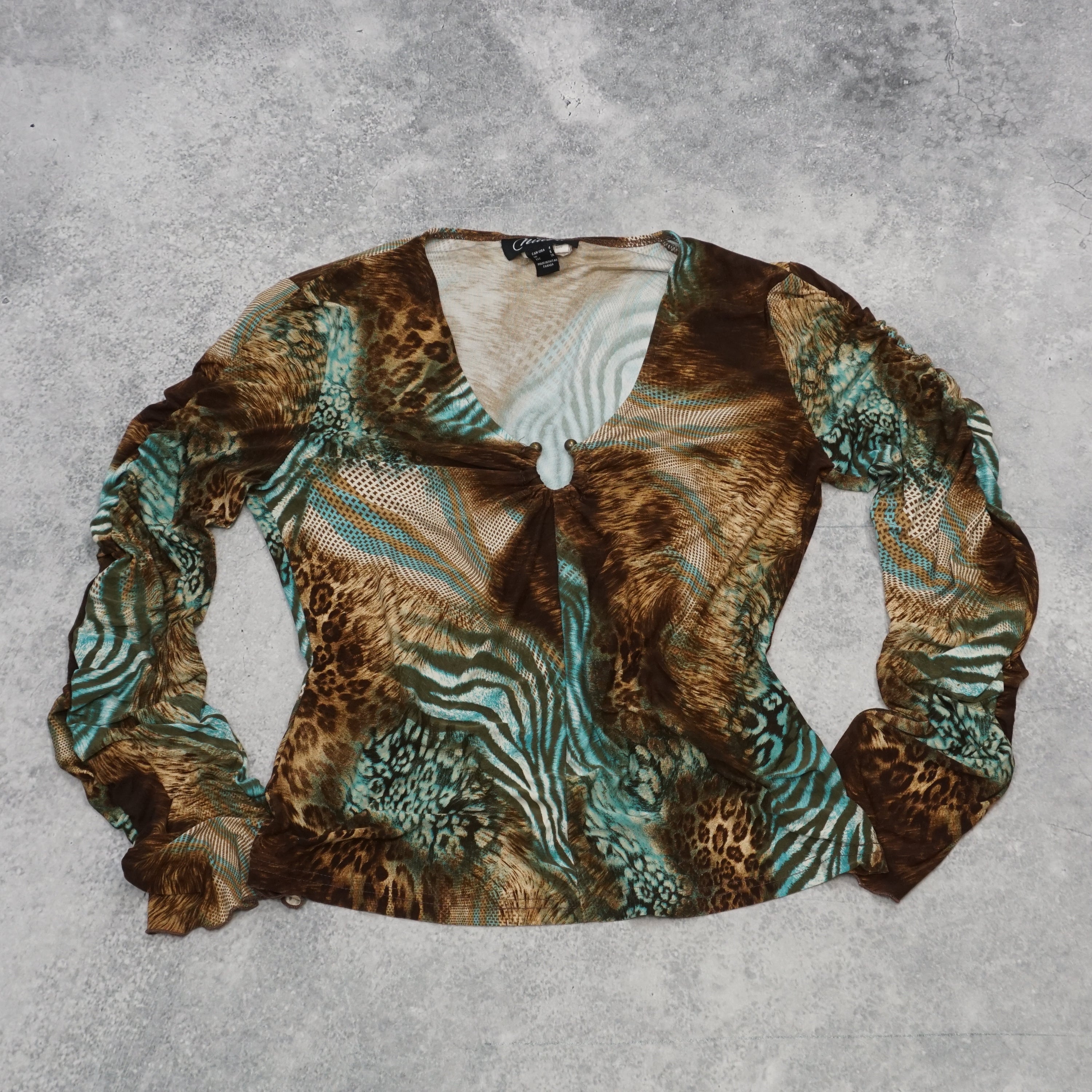 2000s Rue 21 Long Sleeve Animal Print Top