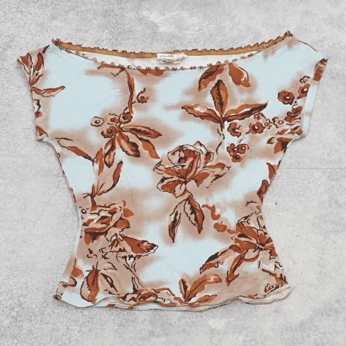2000s Anna Molinari Floral Beaded Top