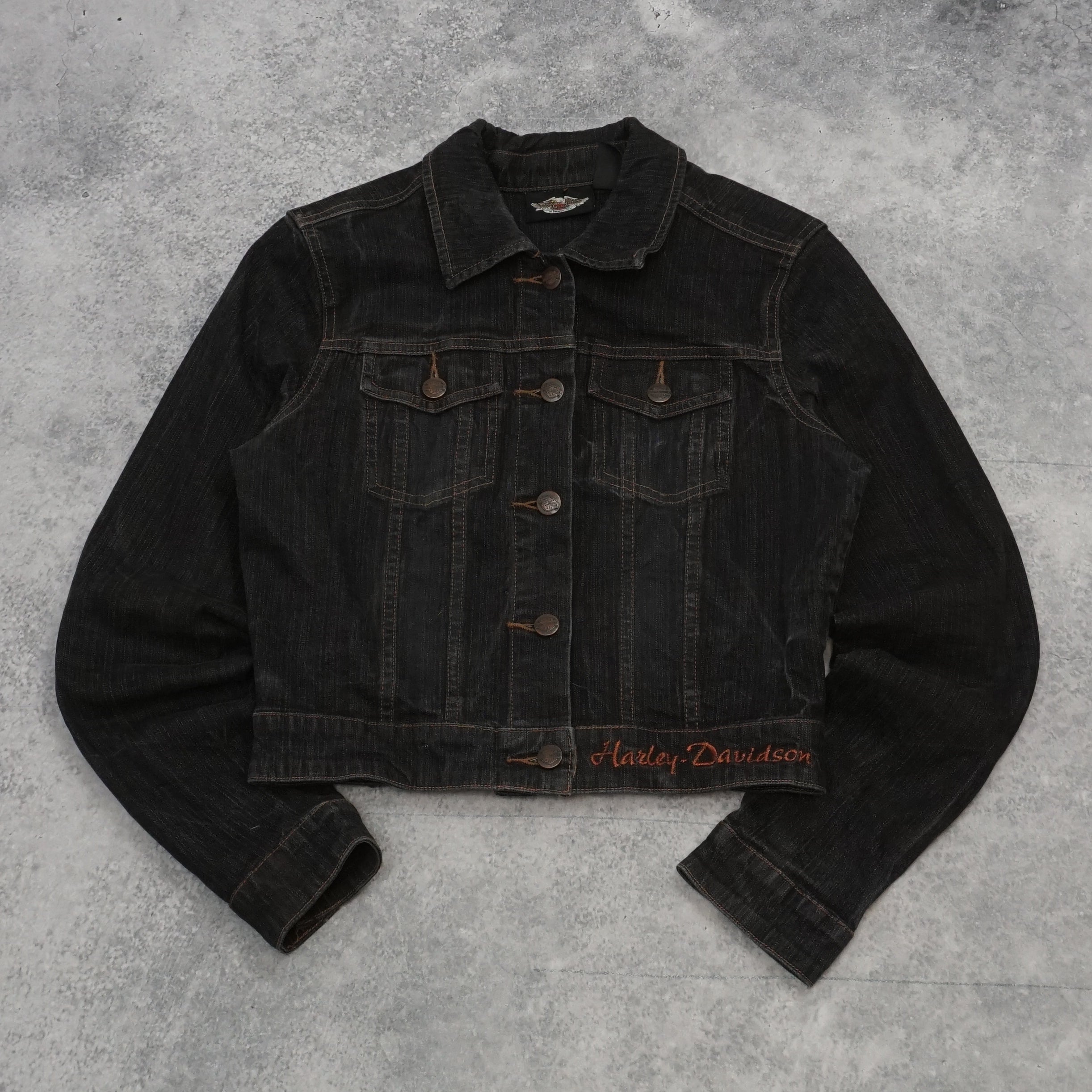 2000s Harley Davidson Cropped Denim Jacket