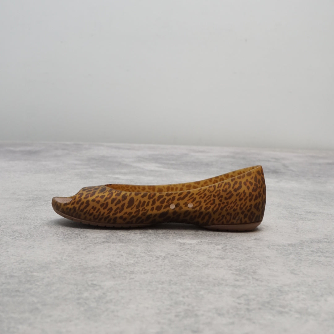 Crocs Leopard Peep Toe Flats Shoes