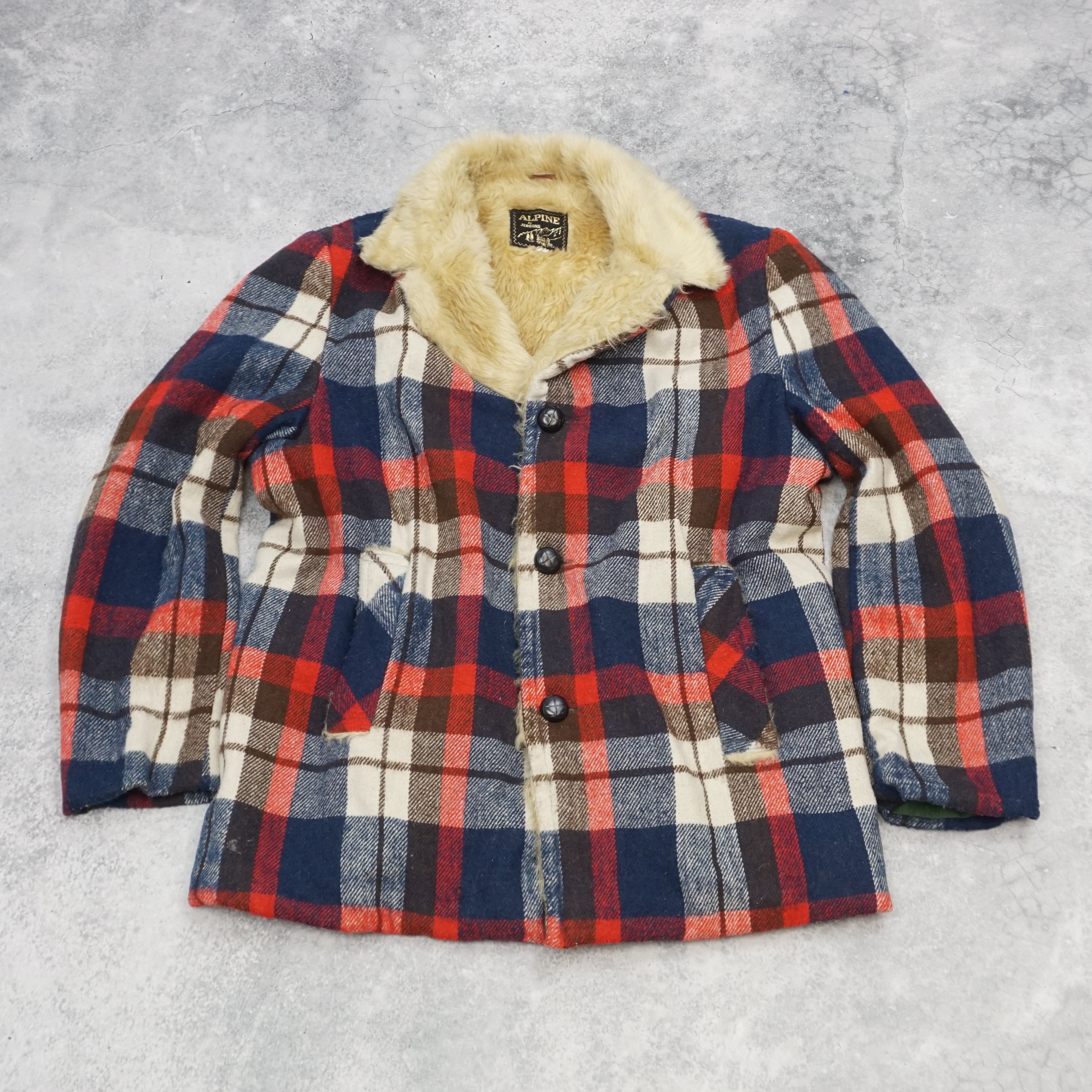 80s Alpine Plaid Fur Lined Coat