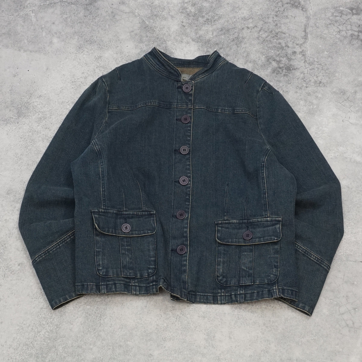 2000s Jacqui-E Stand Collar Button Up Denim Jacket