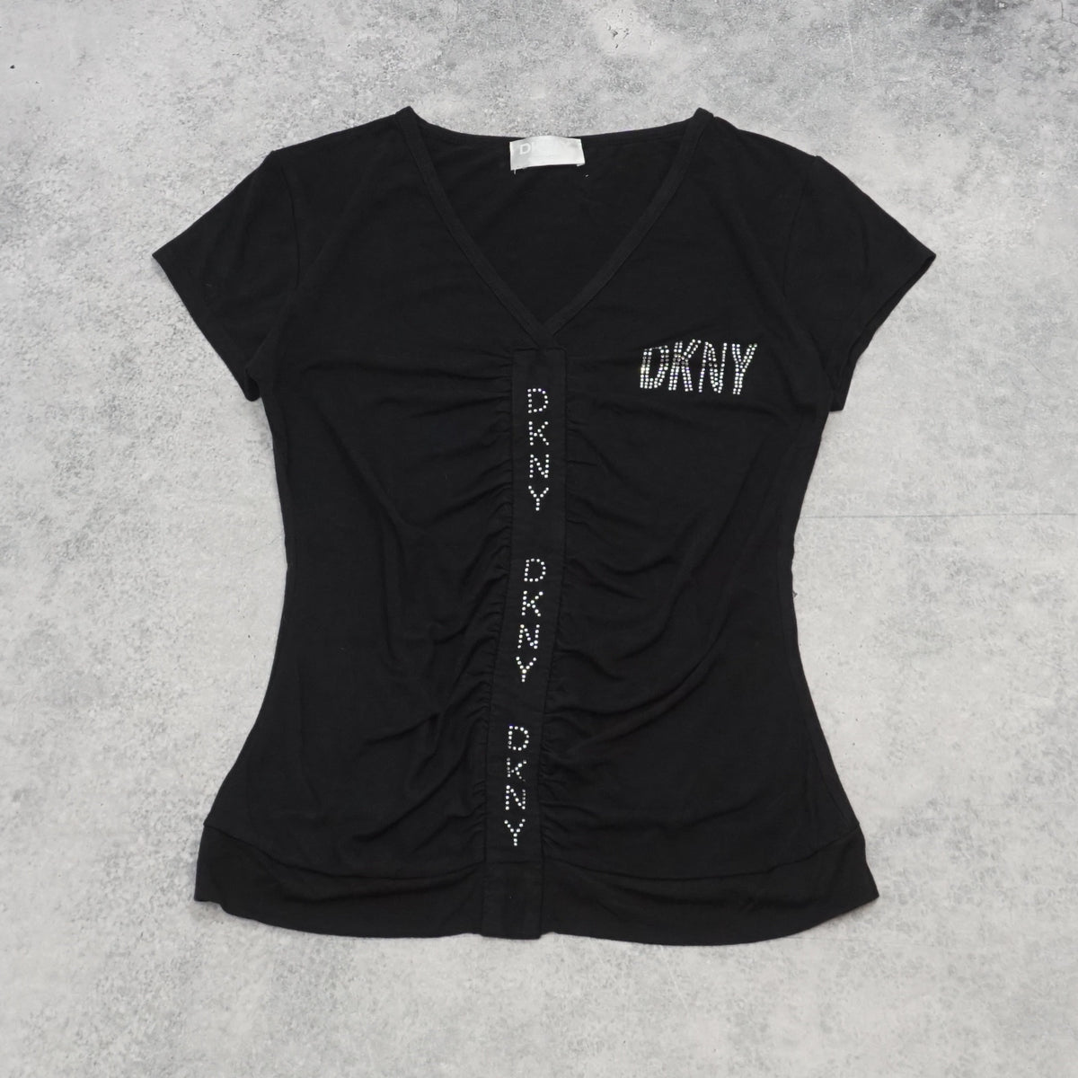 2000s Dkny Rhinestone Ruched Top