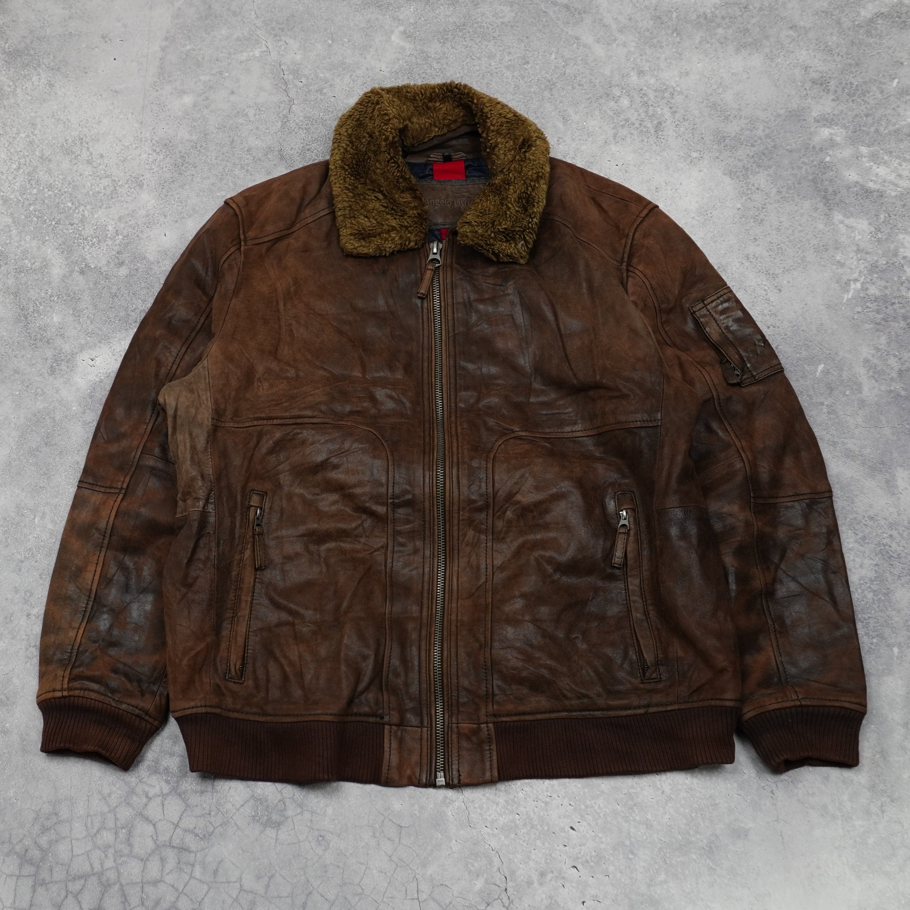 2000s Angelo Litrico Fleece Collar Leather Jacket
