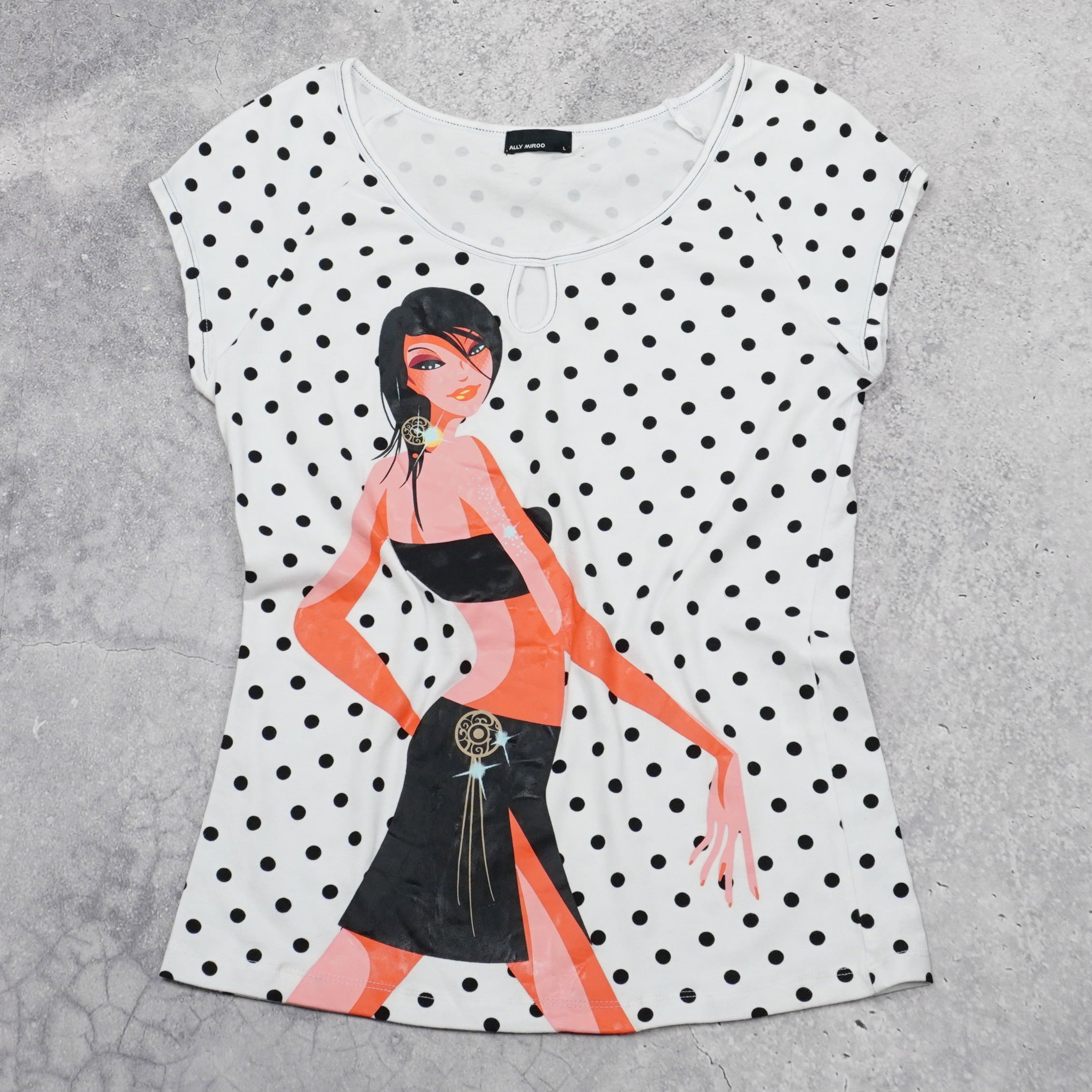 2000s Ally Miroo Polka Dot Graphic Top