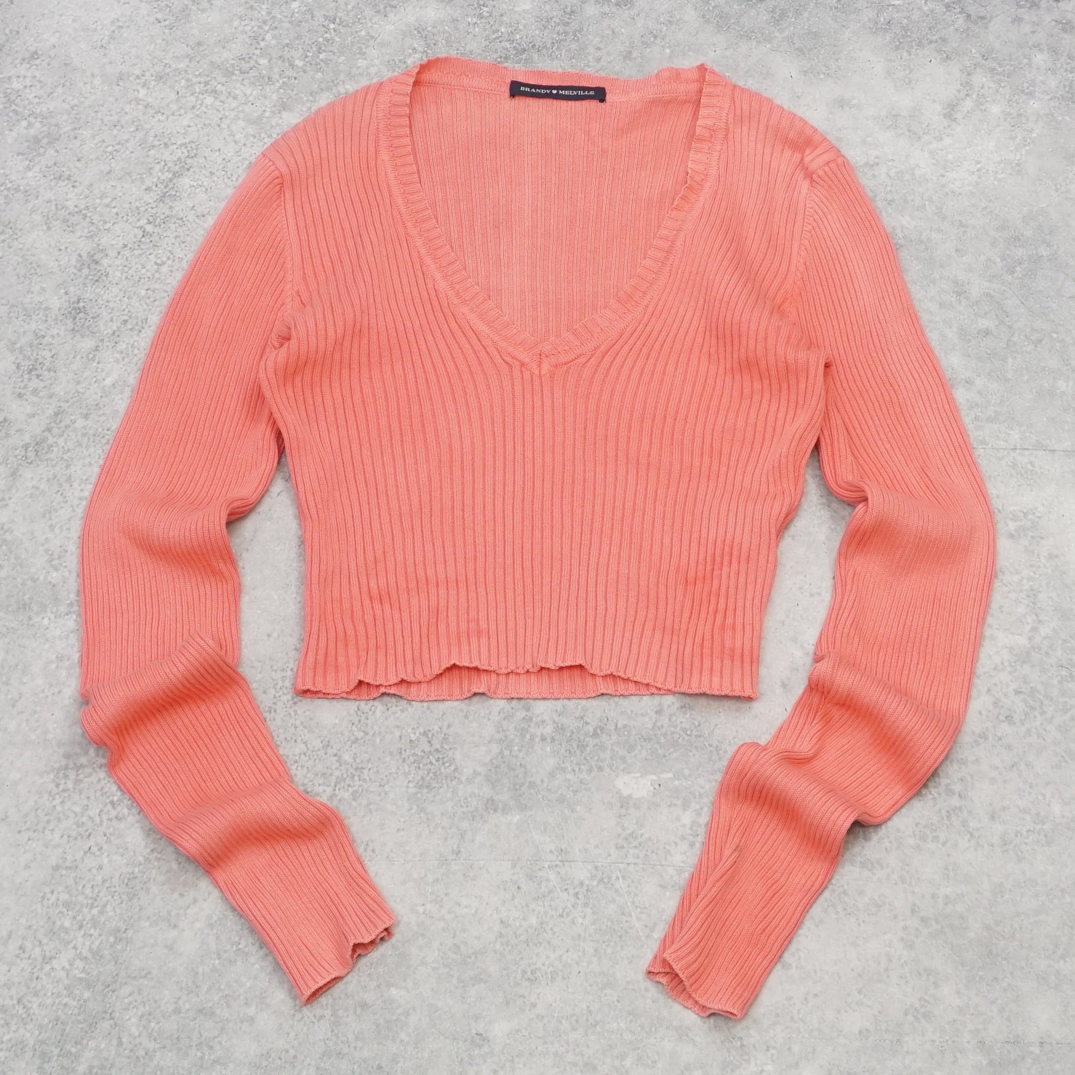 Brandy Melville Cropped Ribbed V-Neck Knit Sweater
