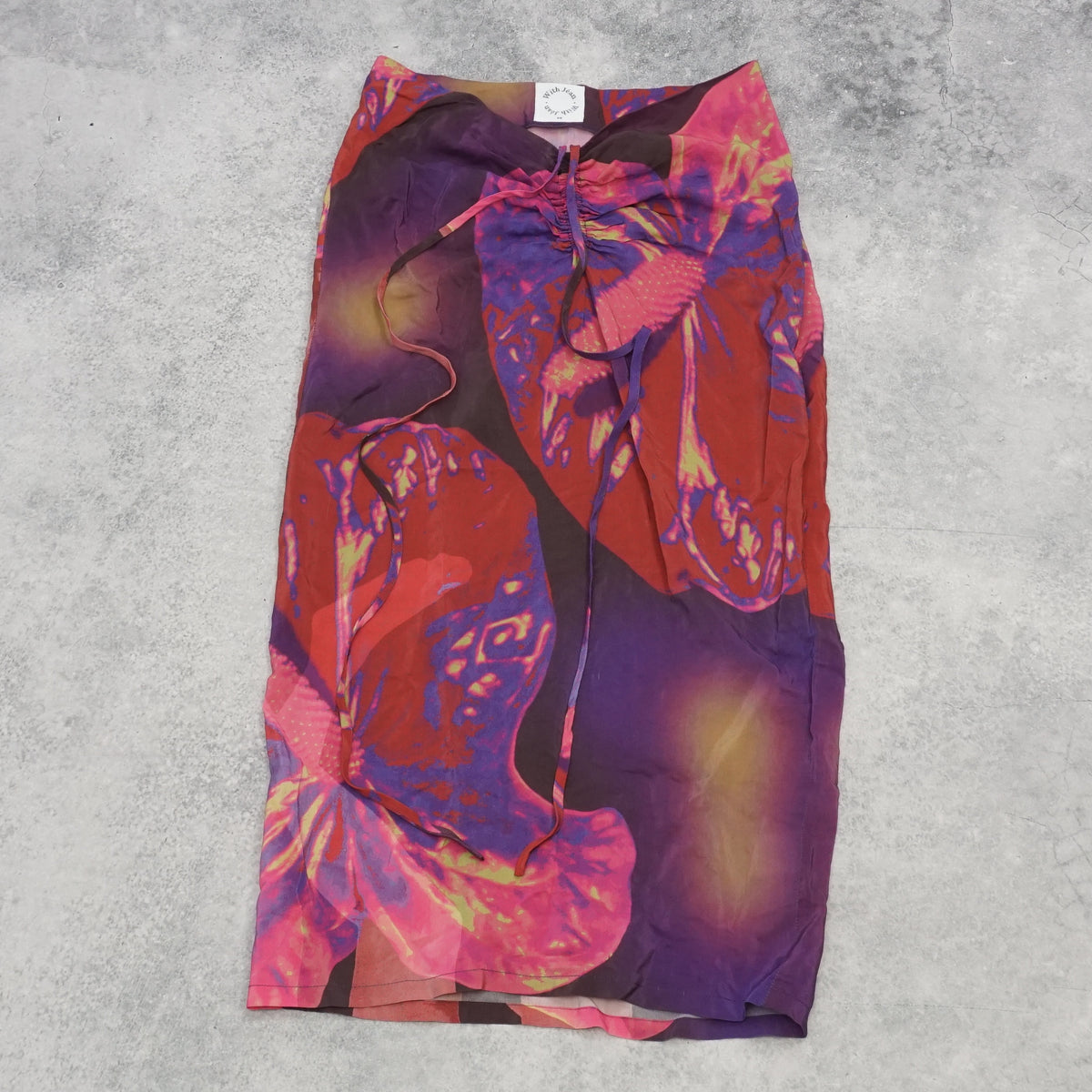 With Jéan Floral Graphic Ruched Midi Skirt