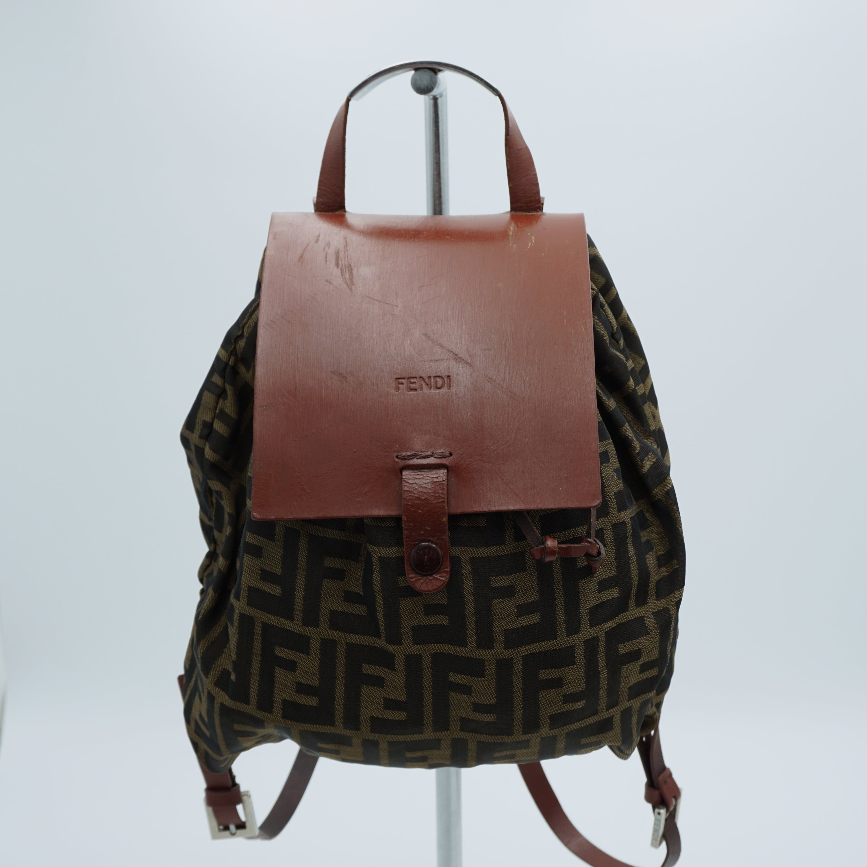 2000s Fendi Zucca Drawstring Backpack