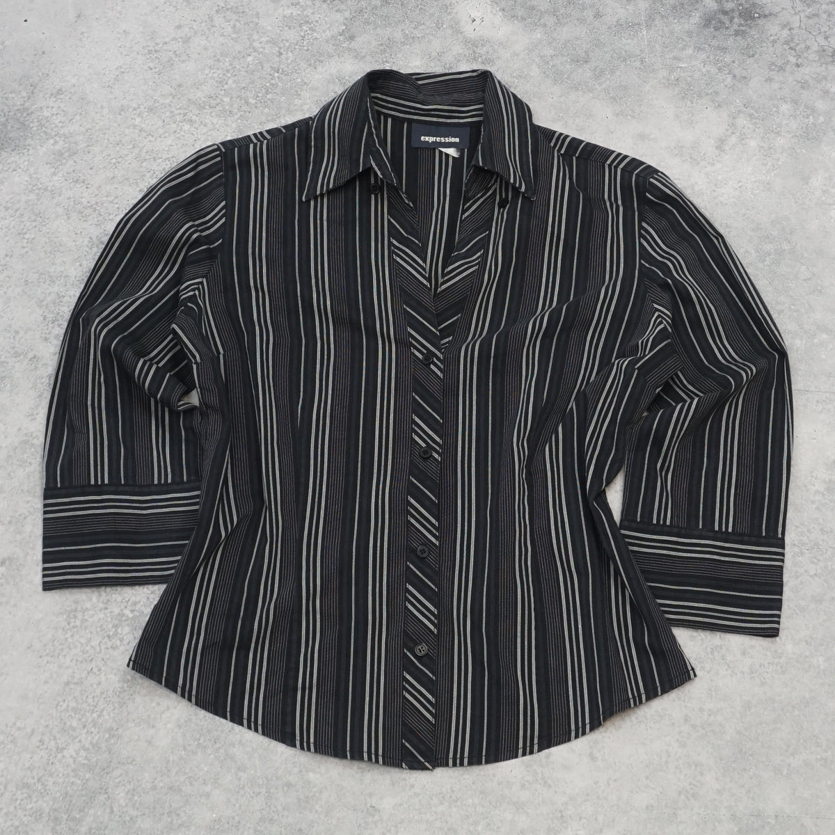 Expression Striped Three Quarter Sleeve Button Up