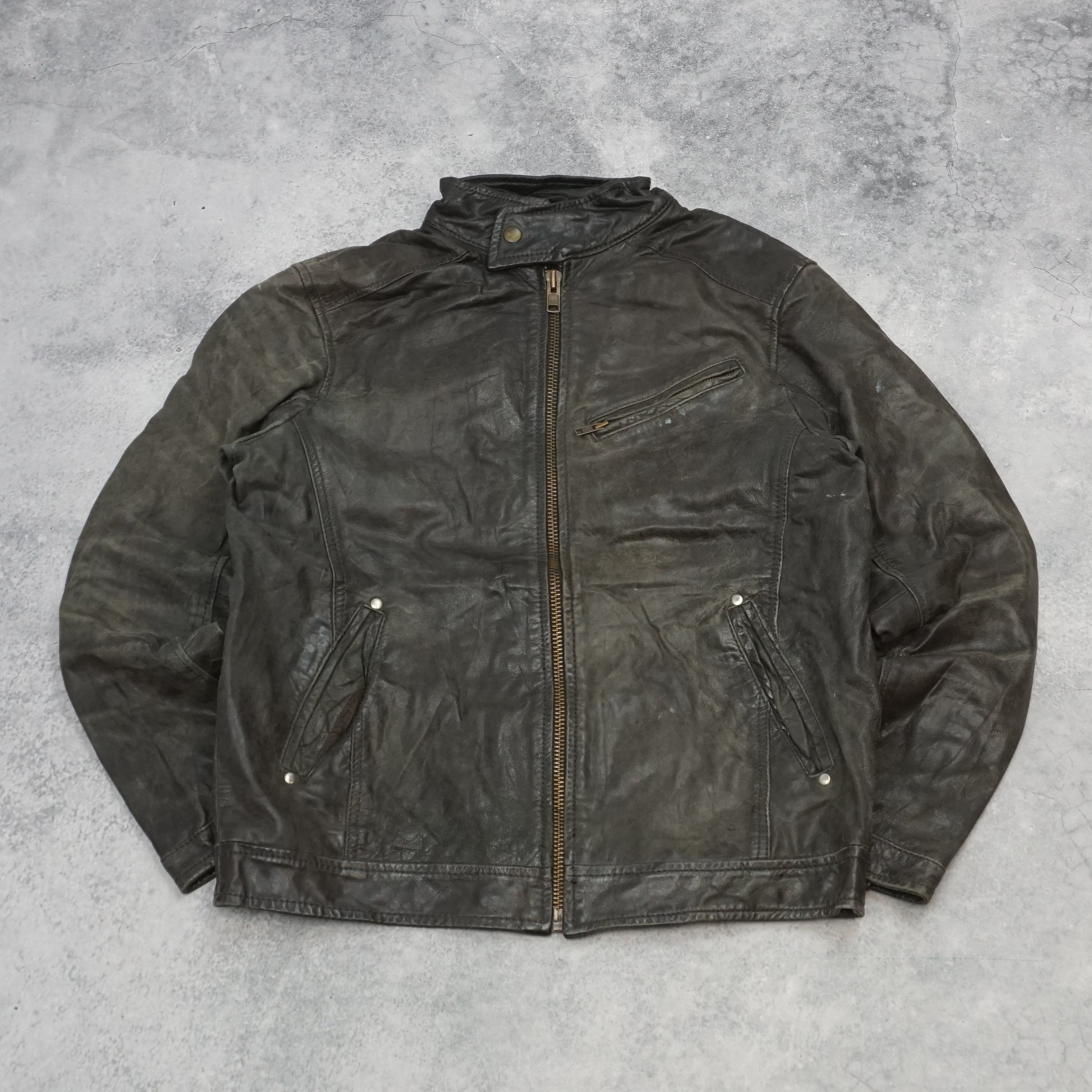 2000s Park by b&c Distressed Leather Jacket