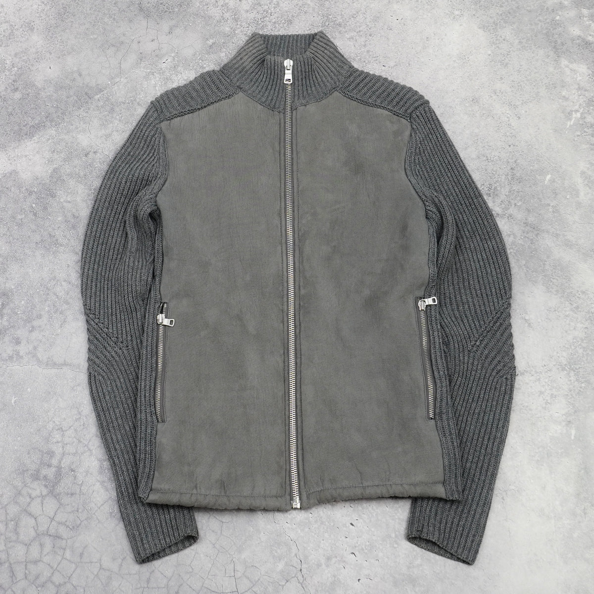 2000s Armani Exchange Suede Panel Knit Zip Up