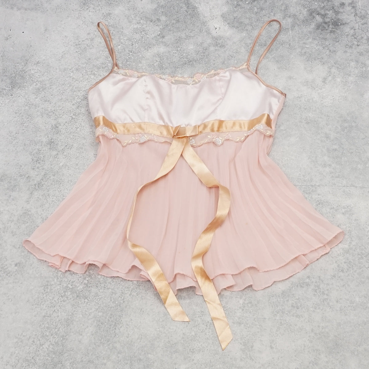 90s Satin Lace Floral Ribbon Cami Top