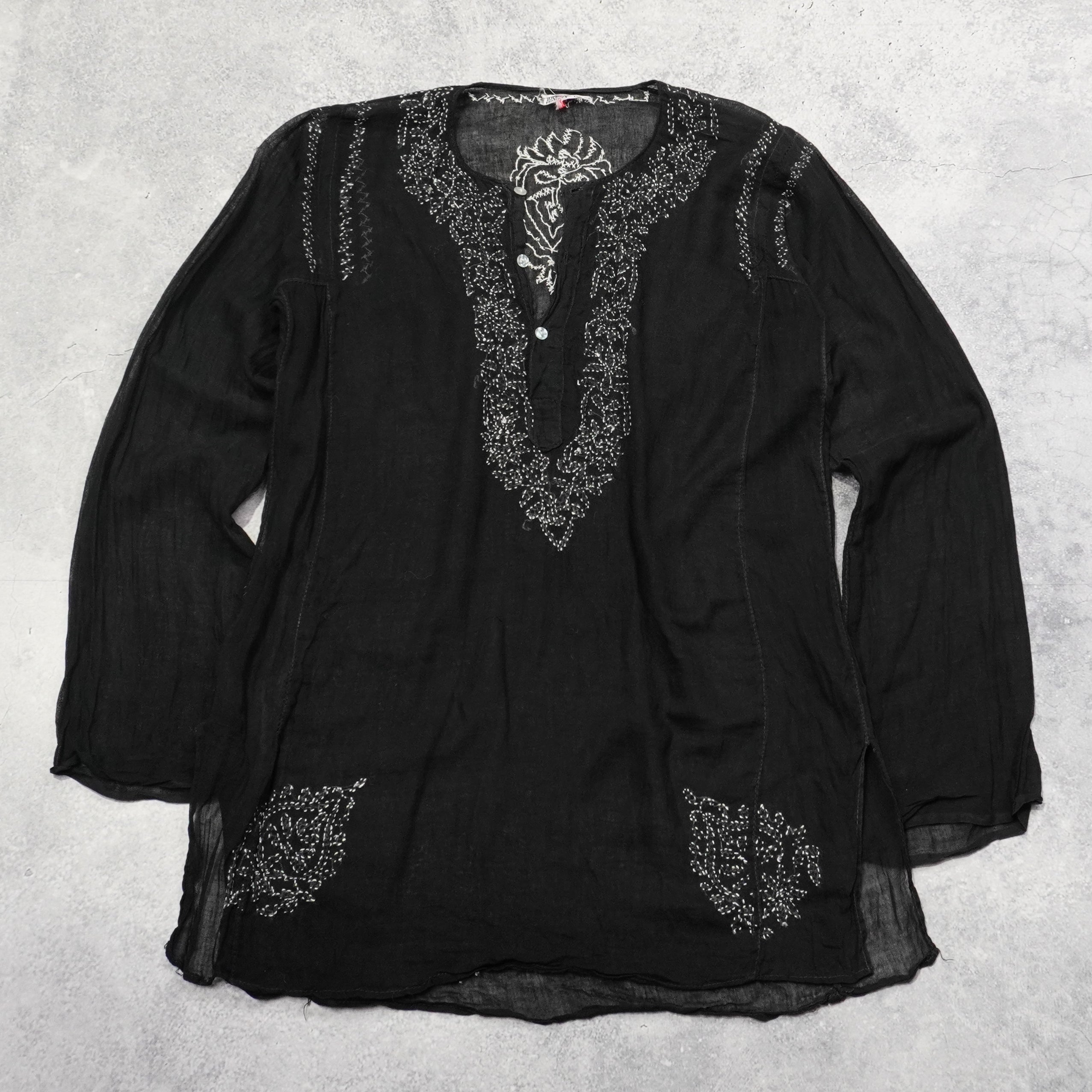 70s Cotton Embroidered Sheer Top