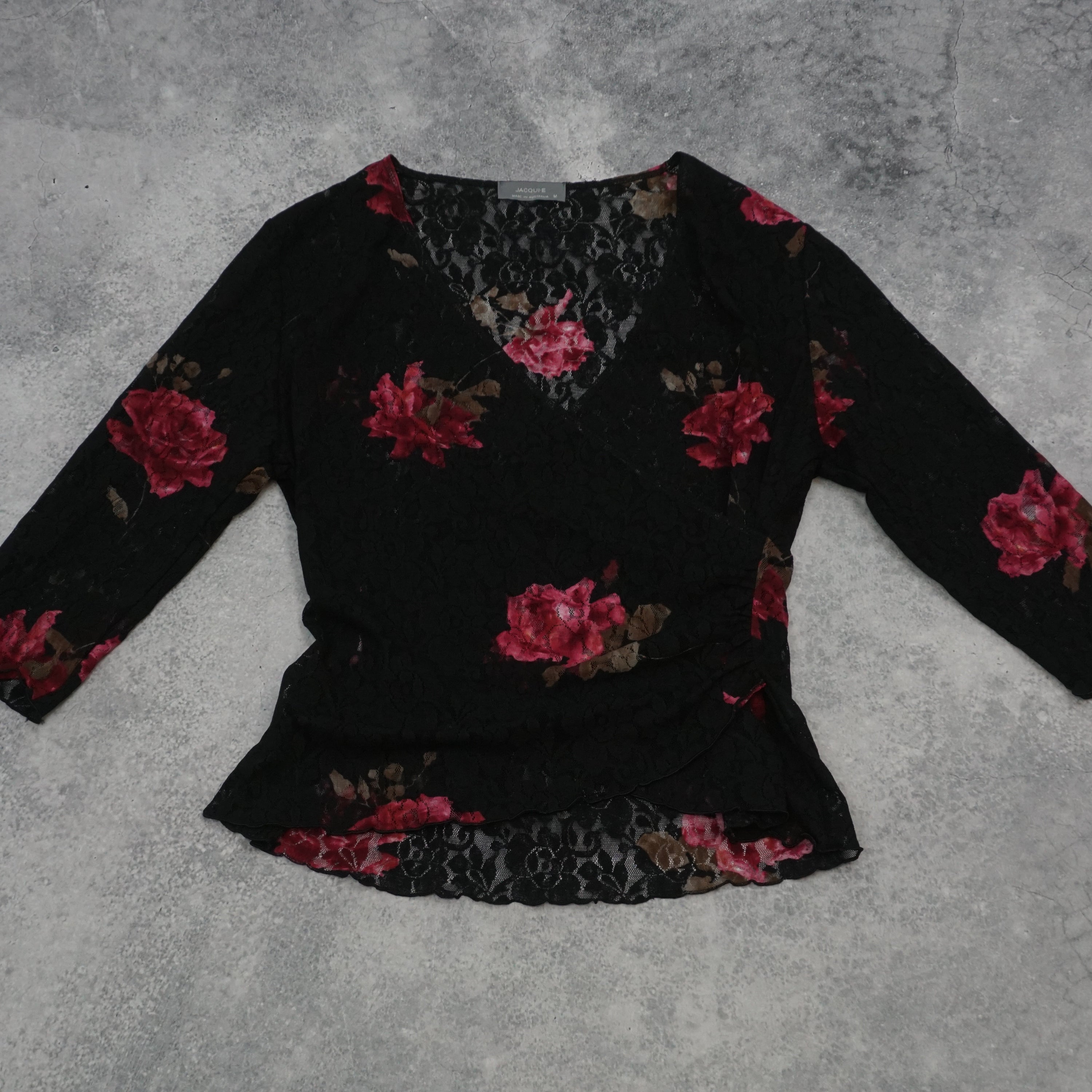 Jacqui E 3/4 Sleeve Floral Lace Top Blouse