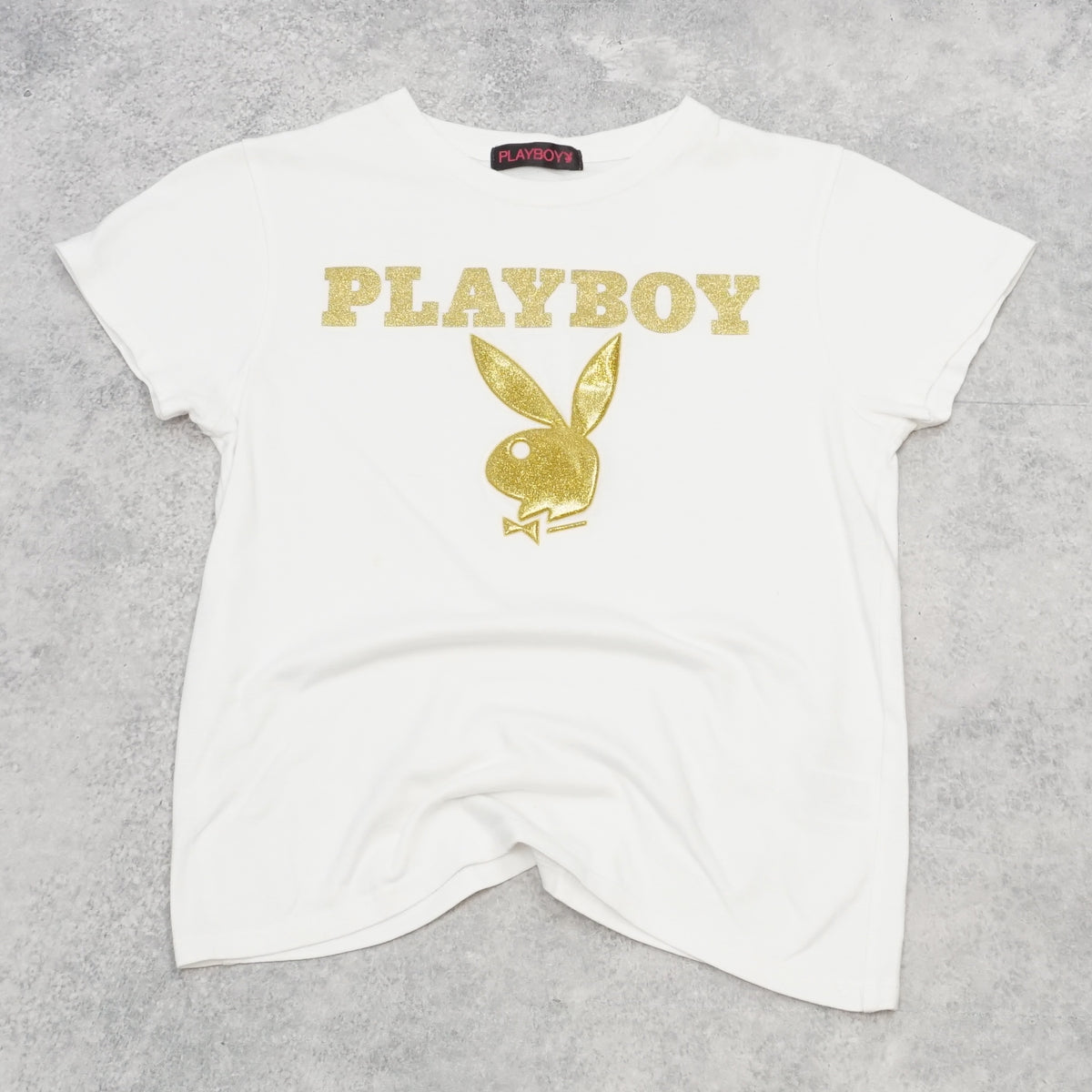 2000s Playboy Gold Glitter Graphic T-Shirt