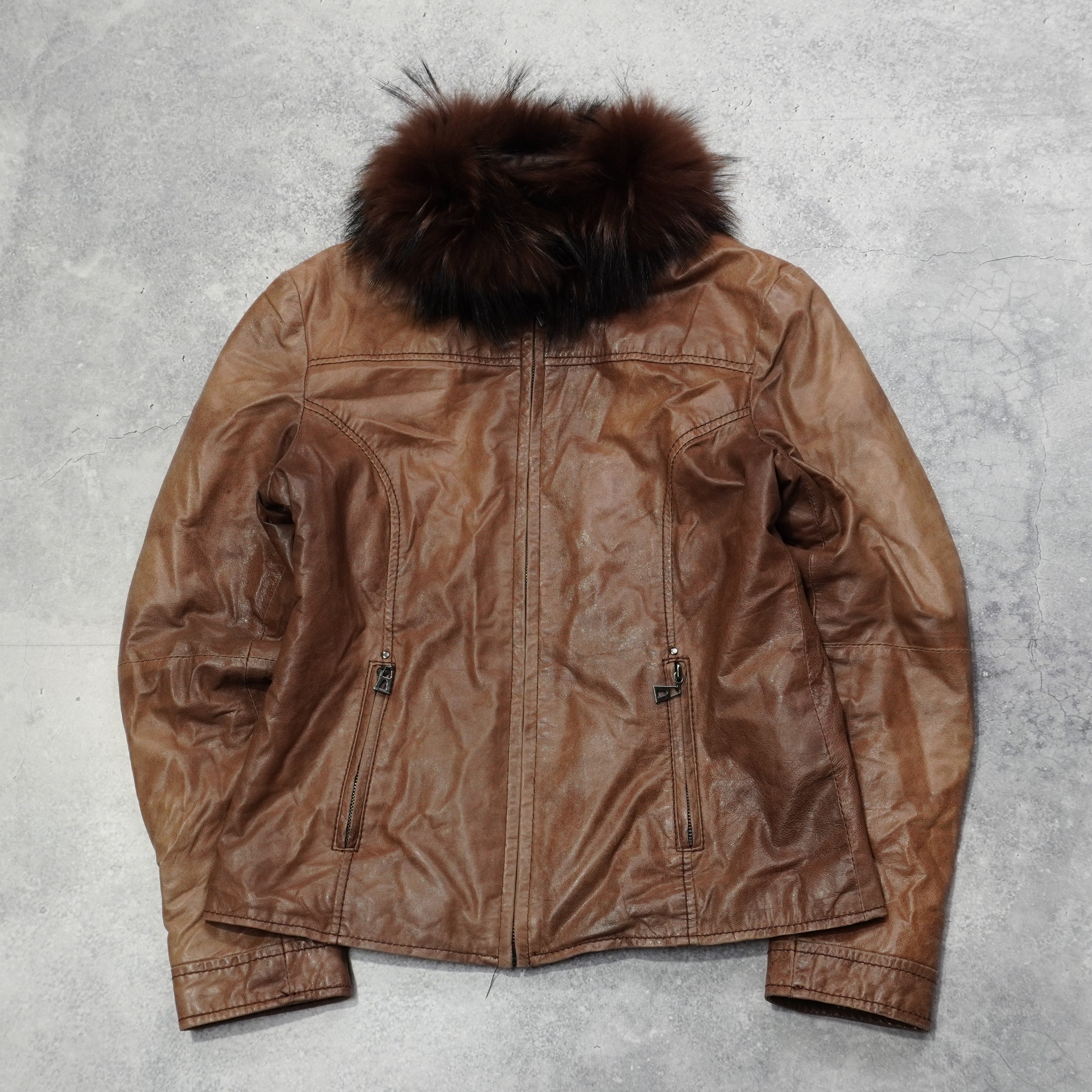 2000s Conbipel Racoon Fur Leather Jacket