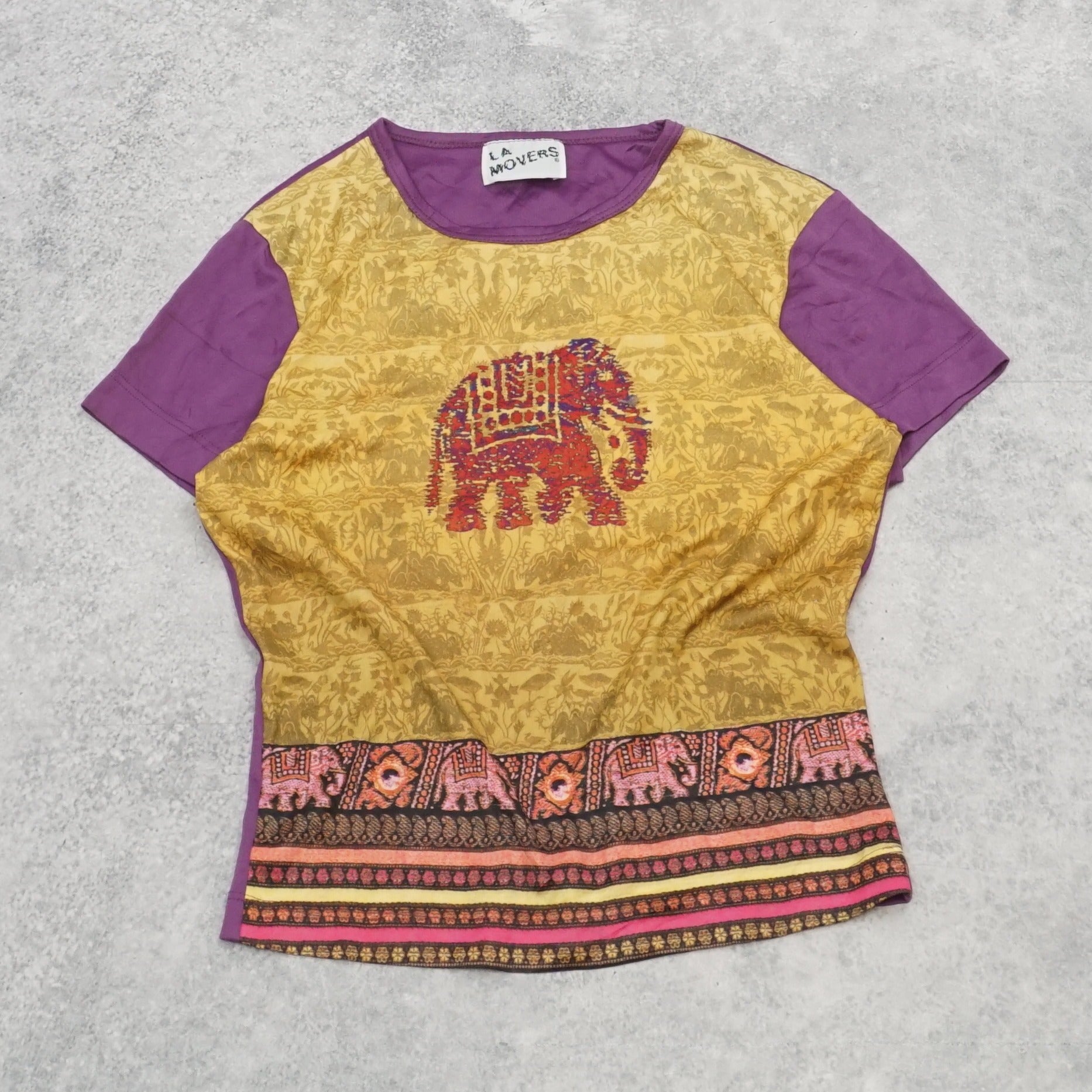 90s La Movers Elephant Print Cropped T-Shirt