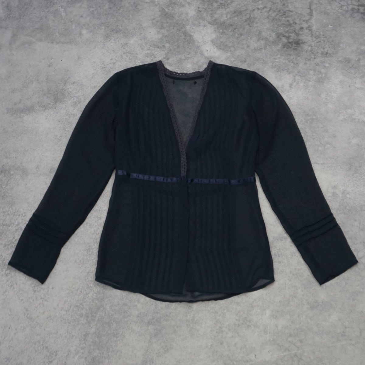 Pleated Lace Trim Blouse