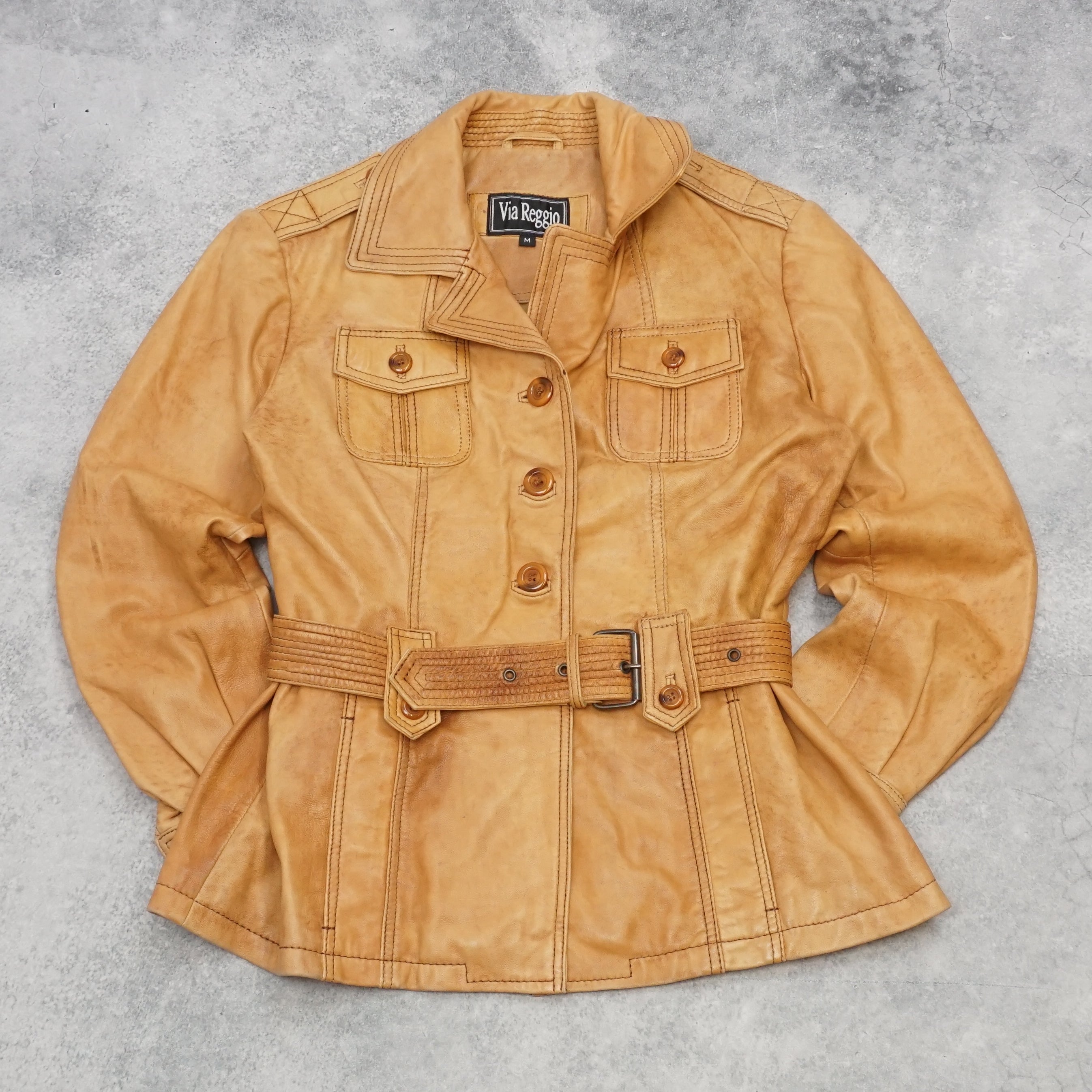 2000s Via Reggio Belted Safari Leather Jacket