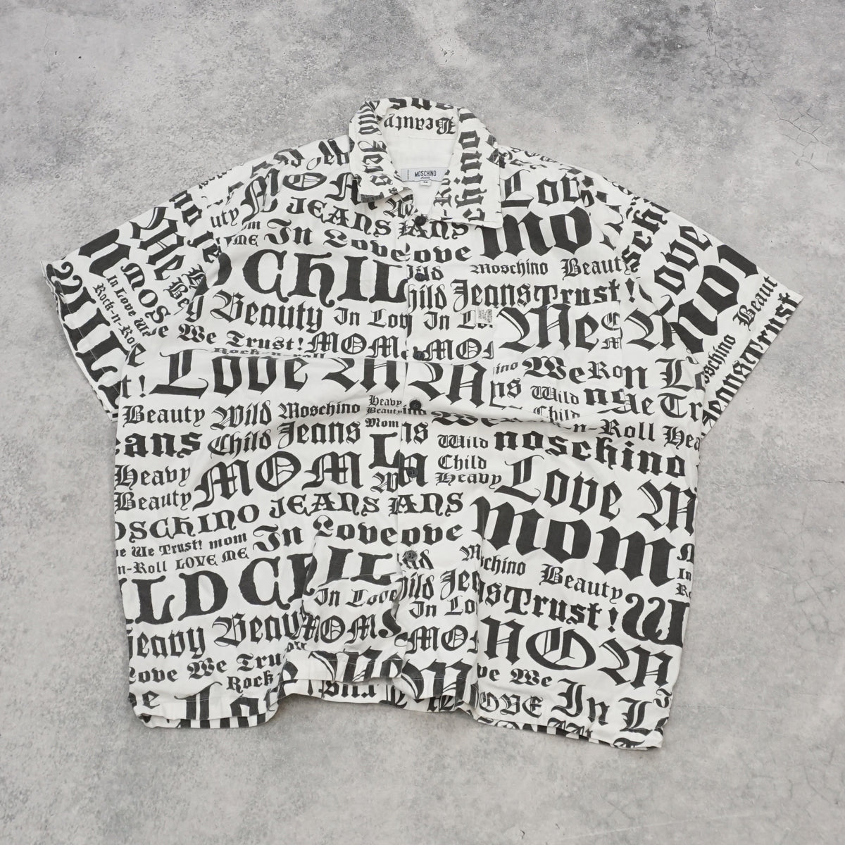 90s Moschino Jeans Text Print Button Up Shirt