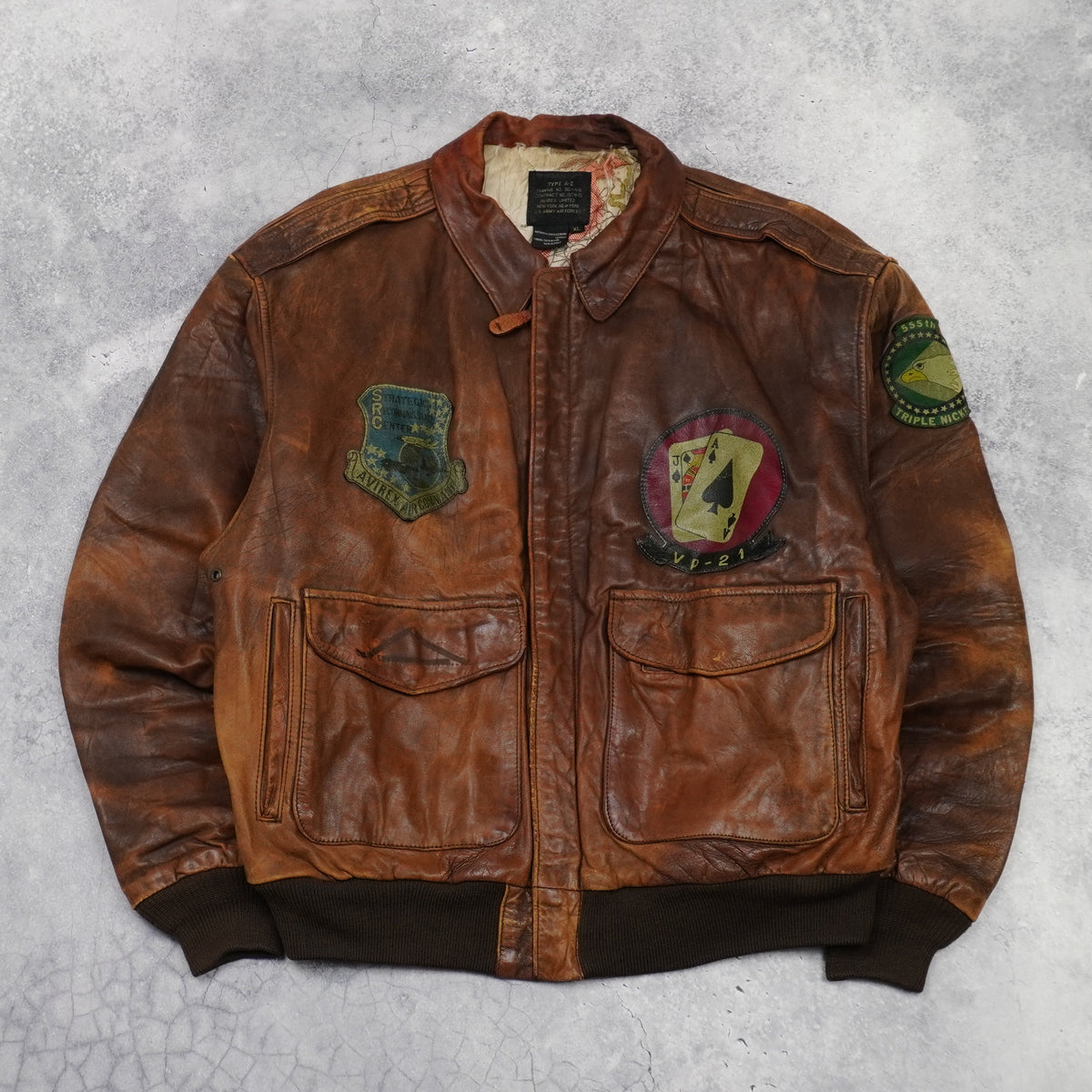 2000s Avirex A-2 Flight Patched Leather Jacket Bomber