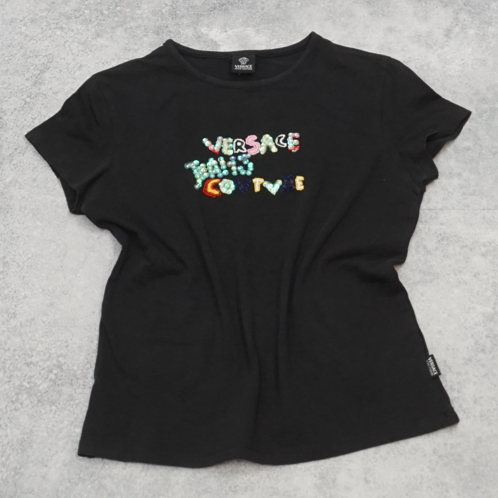 2000s Versace Jeans Couture Sequin Beaded Logo T-Shirt