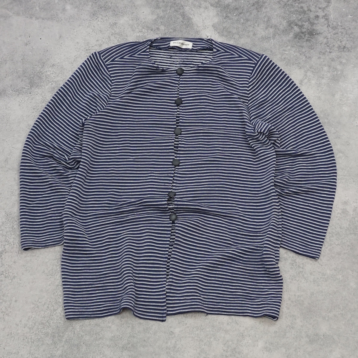 90s Yves Saint Laurent Striped Collarless Cardigan