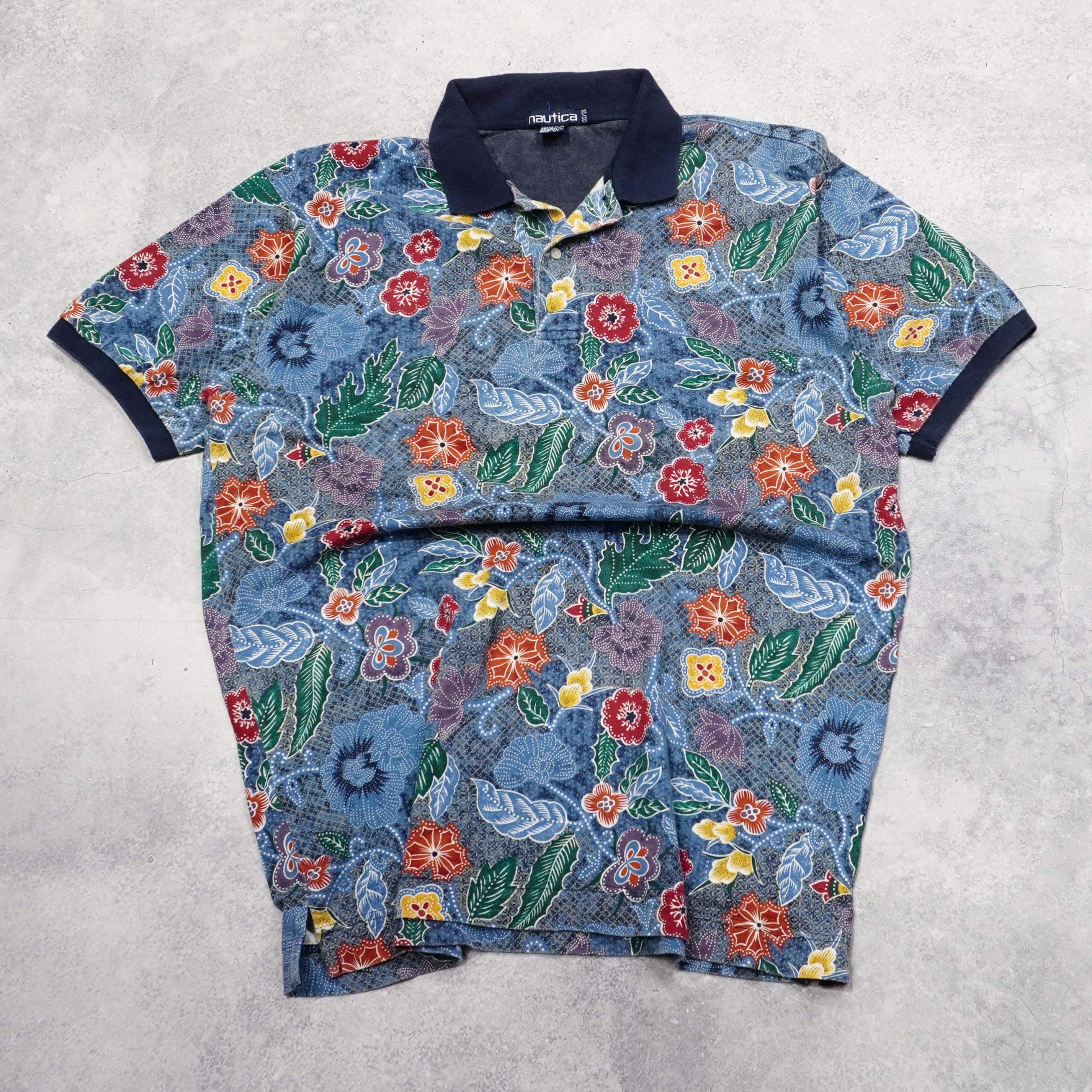 2000s Nautica Floral Patterned Polo