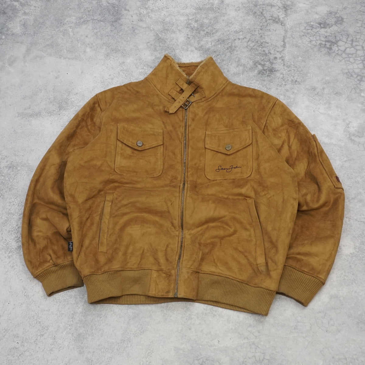 Sean John Faux Shearling Suede Bomber Jacket