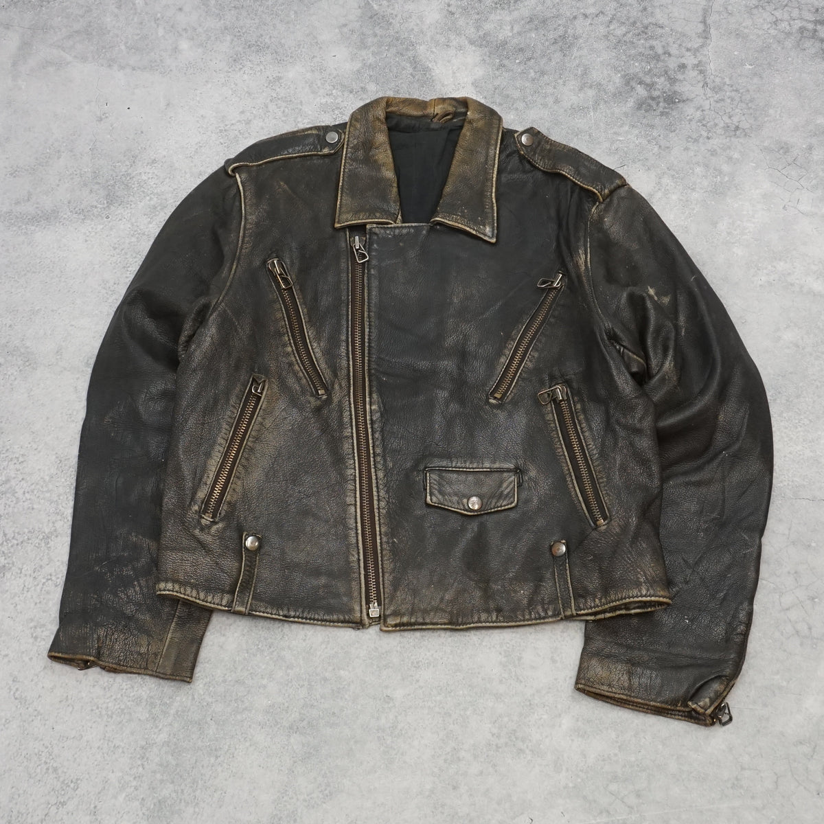 80s Distressed Biker Leather Jacket