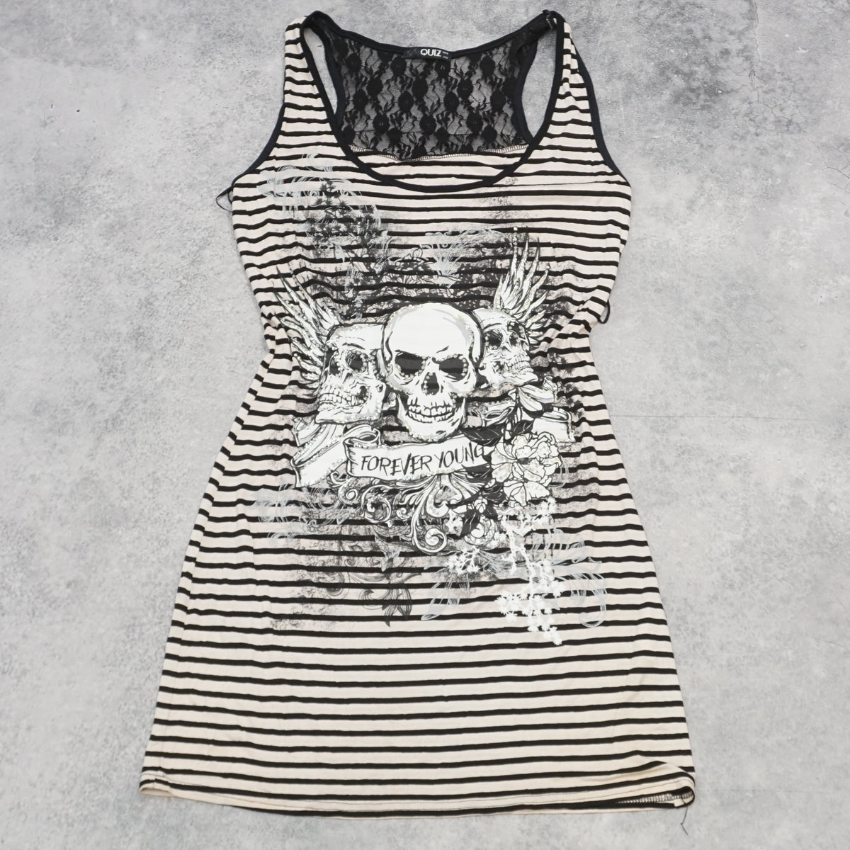 Quiz Skull Graphic Striped Top