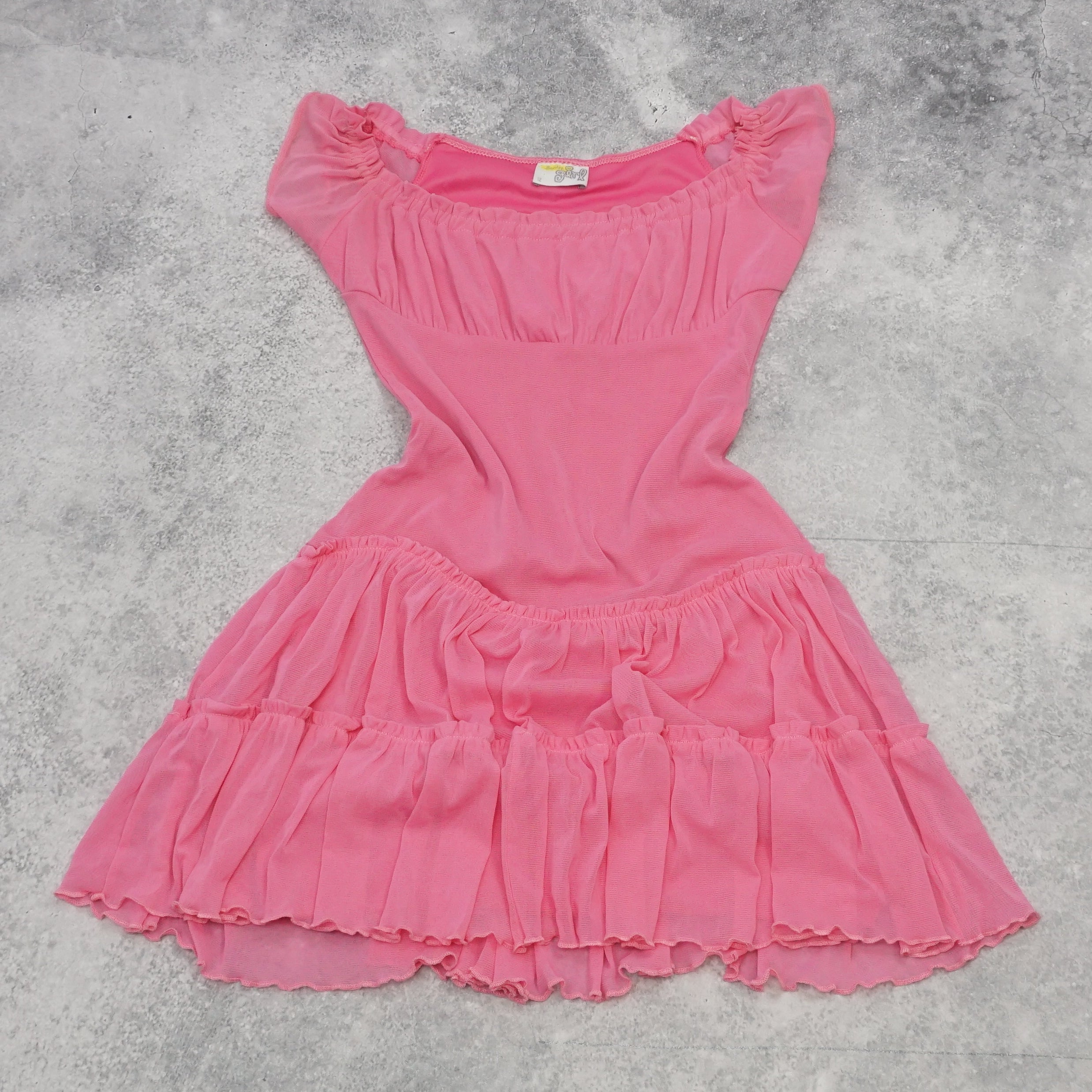2000s Bardot Ruffled Flare Dress